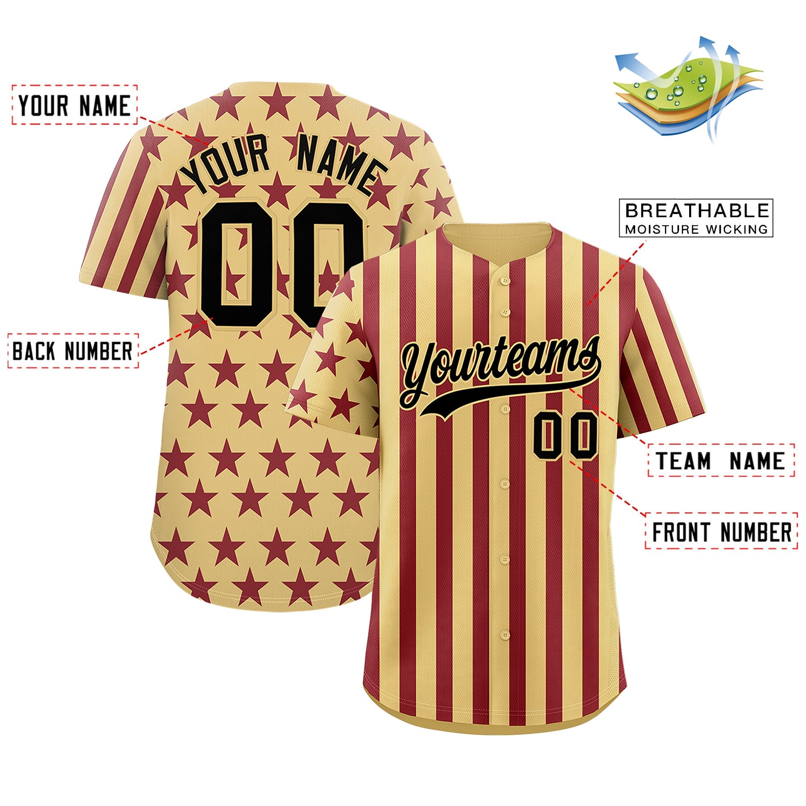 Custom Khaki Crimson American Flag Graffiti Pattern Baseball Jersey| KXKSHOP