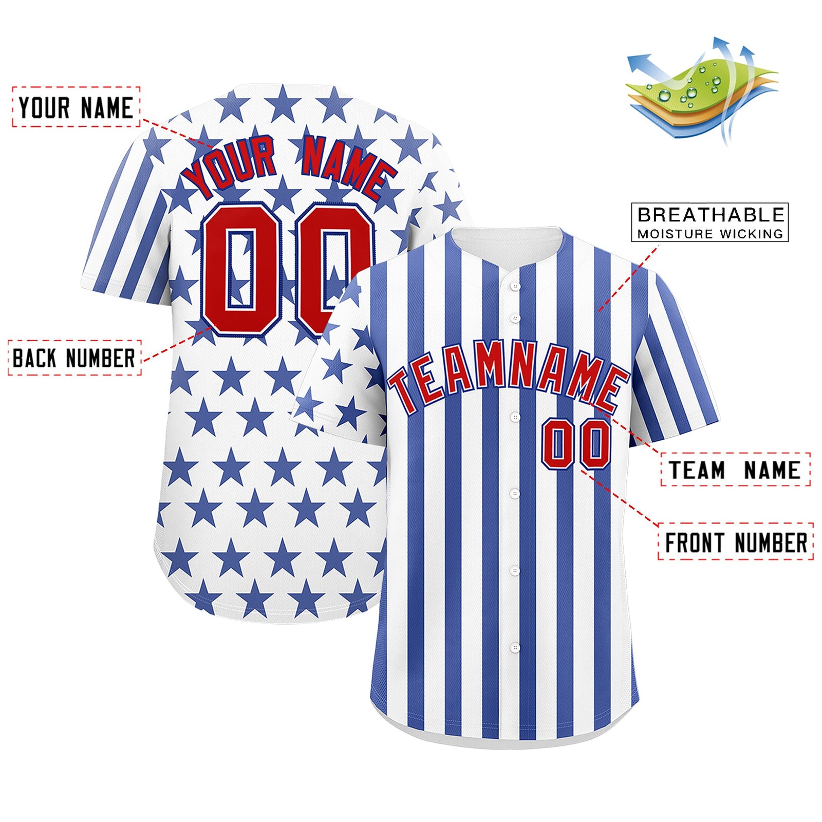 Custom White Royal Blue American Flag Graffiti Pattern Baseball Jersey| KXKSHOP