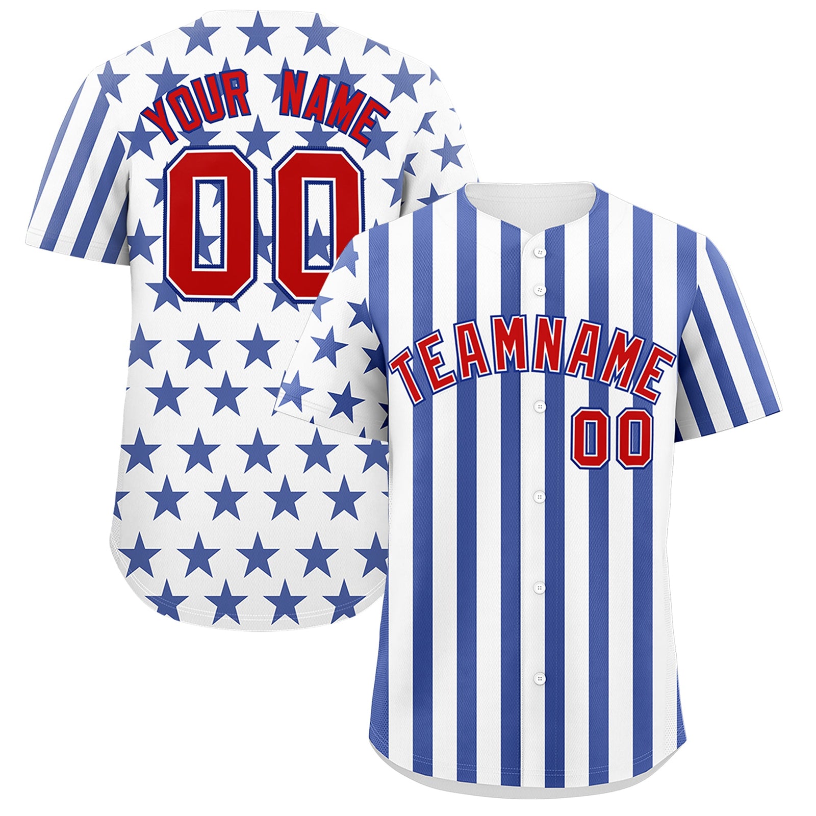 Custom White Royal Blue American Flag Graffiti Pattern Baseball Jersey| KXKSHOP