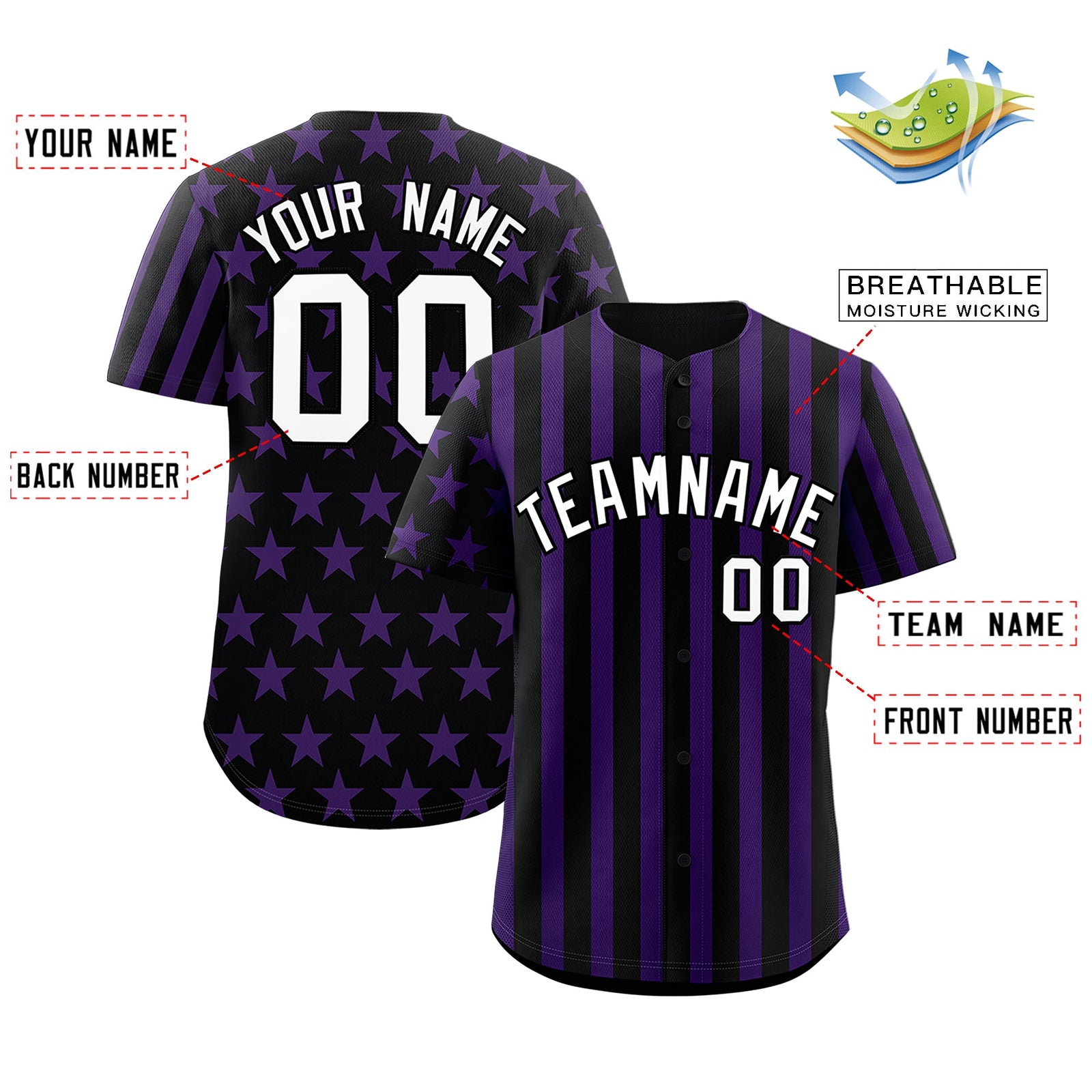 Custom Black Purple American Flag Graffiti Pattern Baseball Jersey| KXKSHOP