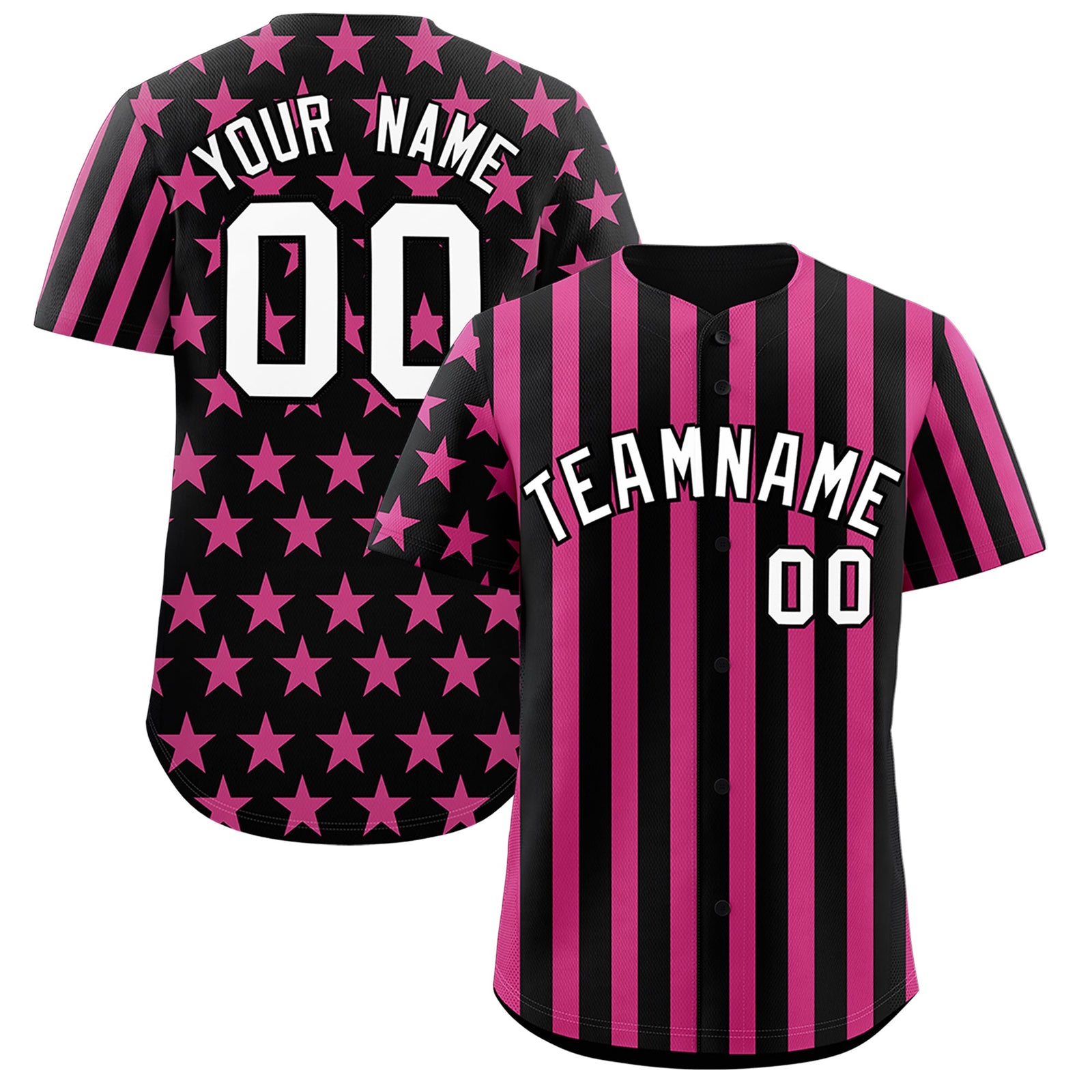 Custom Black Pink American Flag Graffiti Pattern Baseball Jersey| KXKSHOP