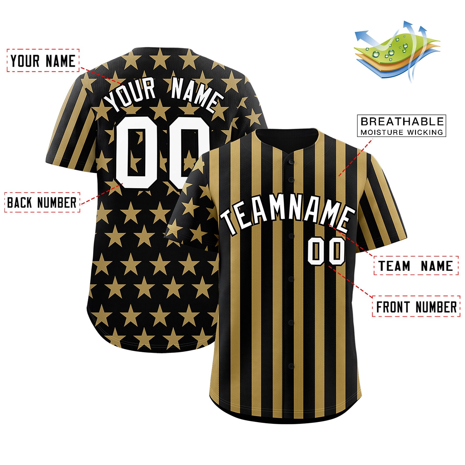Custom Black Old Gold American Flag Graffiti Pattern Baseball Jersey| KXKSHOP