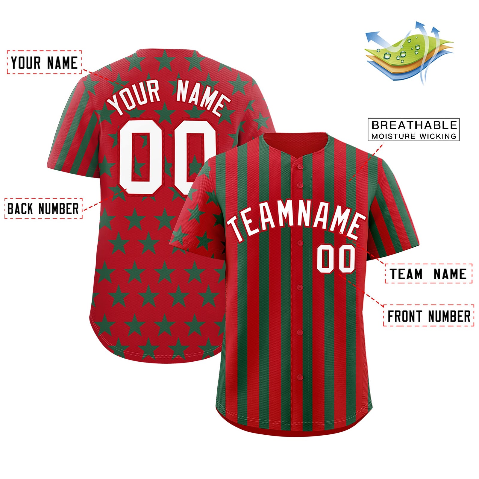 Custom Red Kelly Green American Flag Graffiti Pattern Baseball Jersey| KXKSHOP