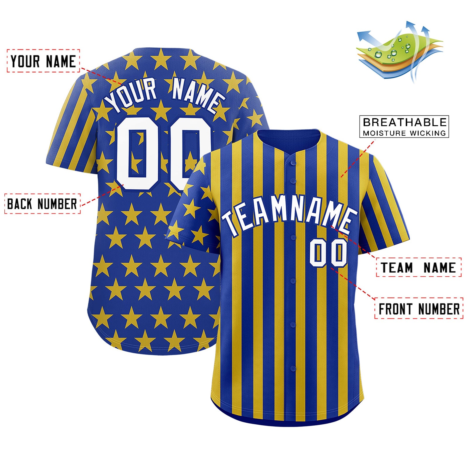 Custom Royal Blue Gold American Flag Graffiti Pattern Baseball Jersey| KXKSHOP