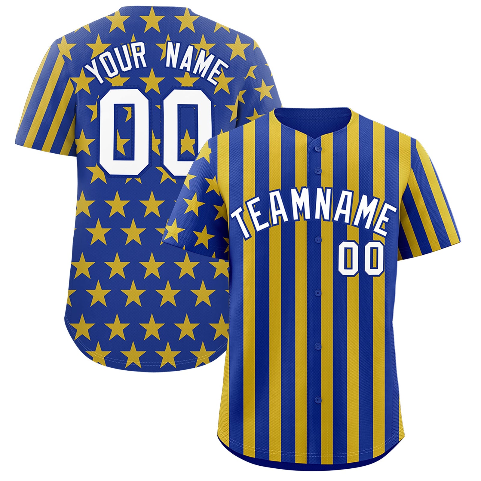 Custom Royal Blue Gold American Flag Graffiti Pattern Baseball Jersey| KXKSHOP
