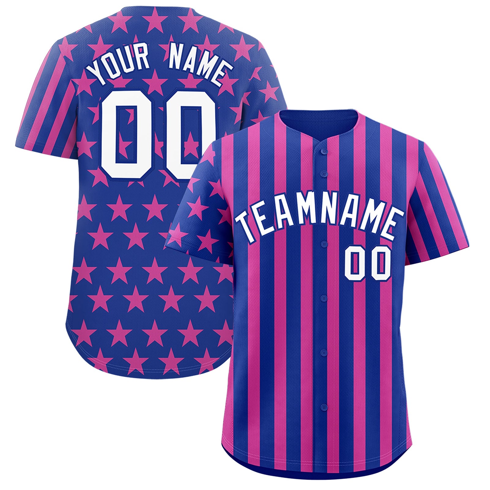 Custom Royal Blue Pink American Flag Graffiti Pattern Baseball Jersey| KXKSHOP