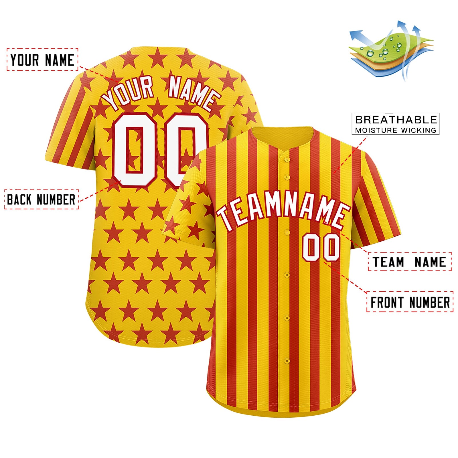 Custom Gold Red American Flag Graffiti Pattern Baseball Jersey| KXKSHOP
