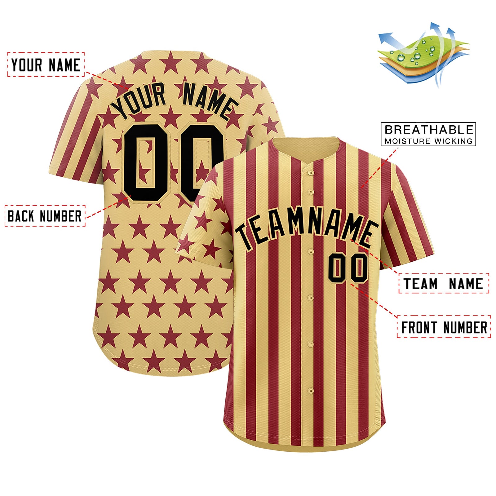 Custom Khaki Crimson American Flag Graffiti Pattern Baseball Jersey| KXKSHOP