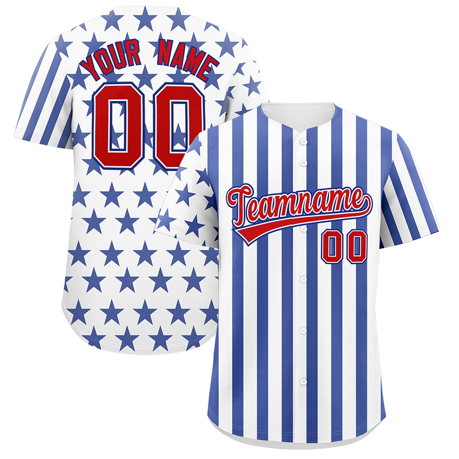 Custom White Royal Blue American Flag Graffiti Pattern Baseball Jersey| KXKSHOP