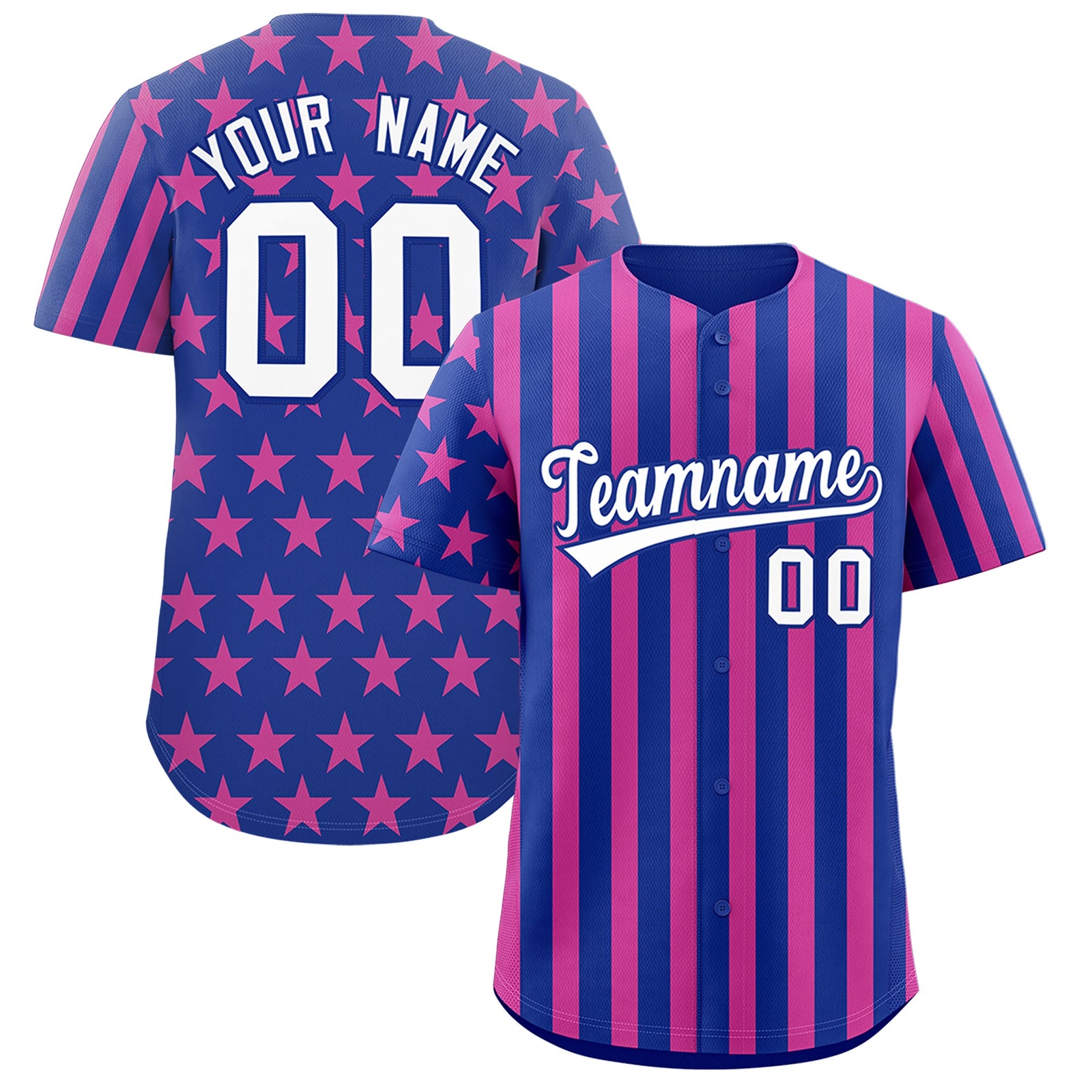 Custom Royal Blue Pink American Flag Graffiti Pattern Baseball Jersey| KXKSHOP