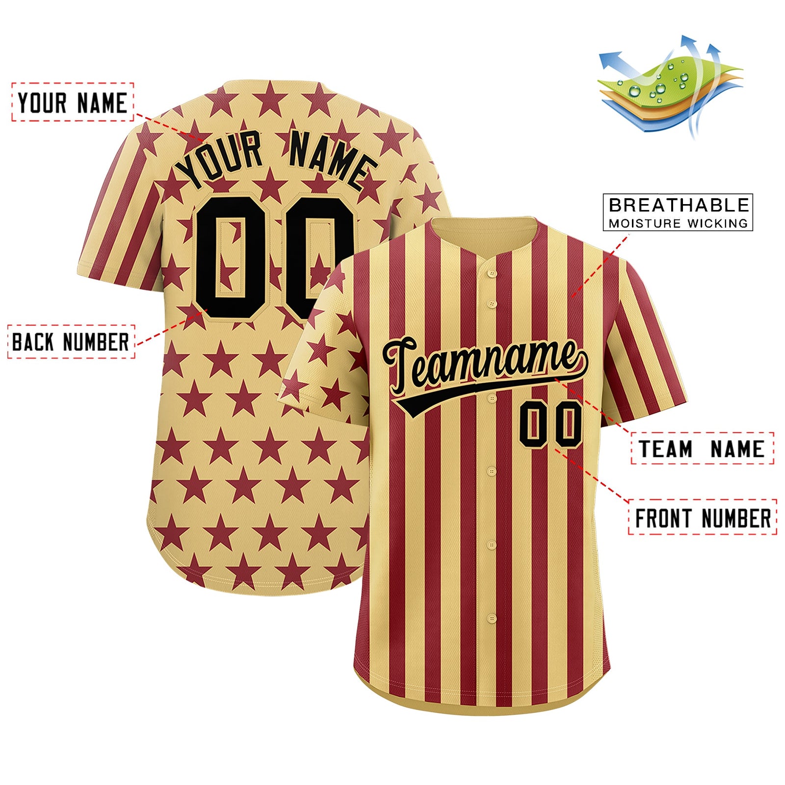 Custom Khaki Crimson American Flag Graffiti Pattern Baseball Jersey| KXKSHOP