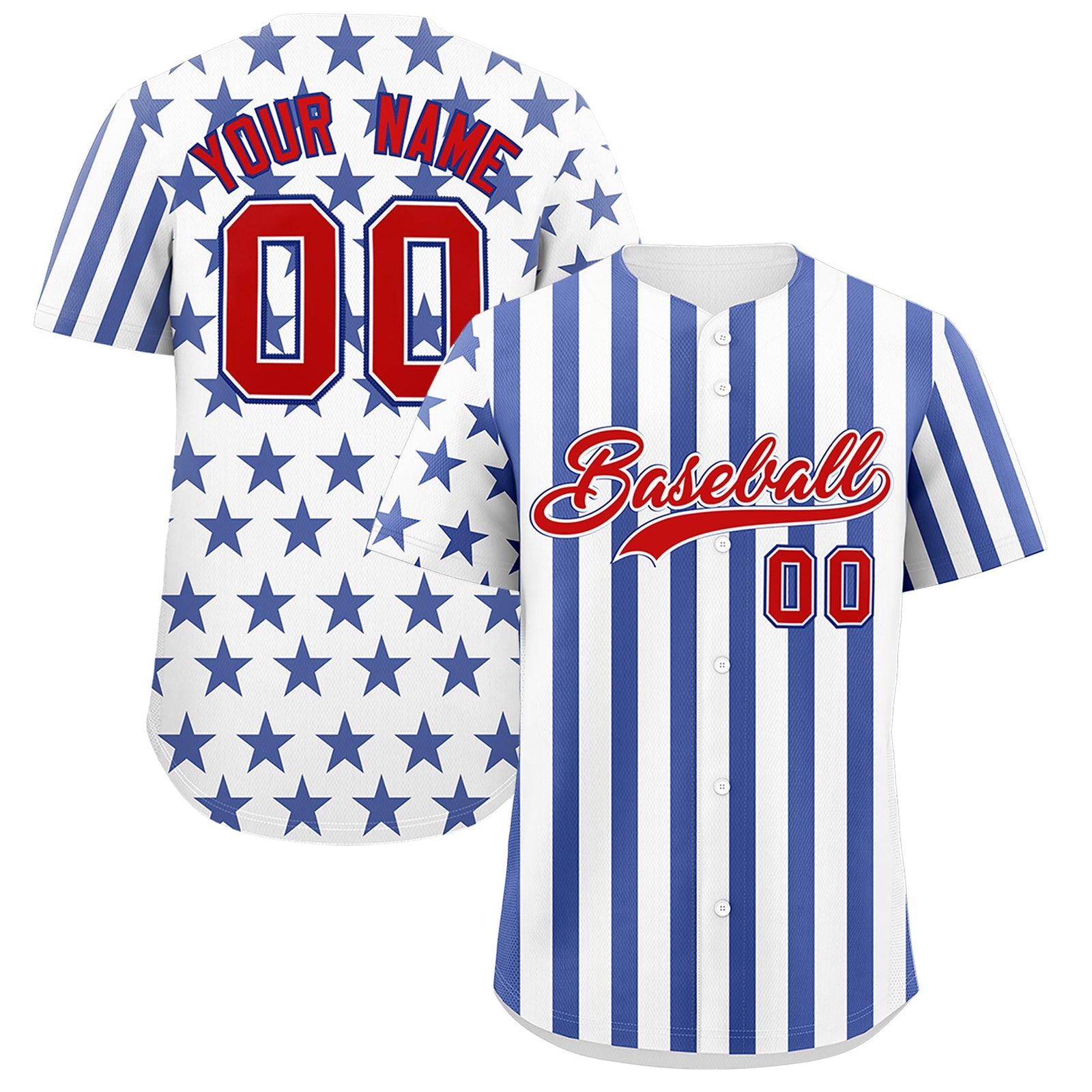 Custom White Royal Blue American Flag Graffiti Pattern Baseball Jersey| KXKSHOP
