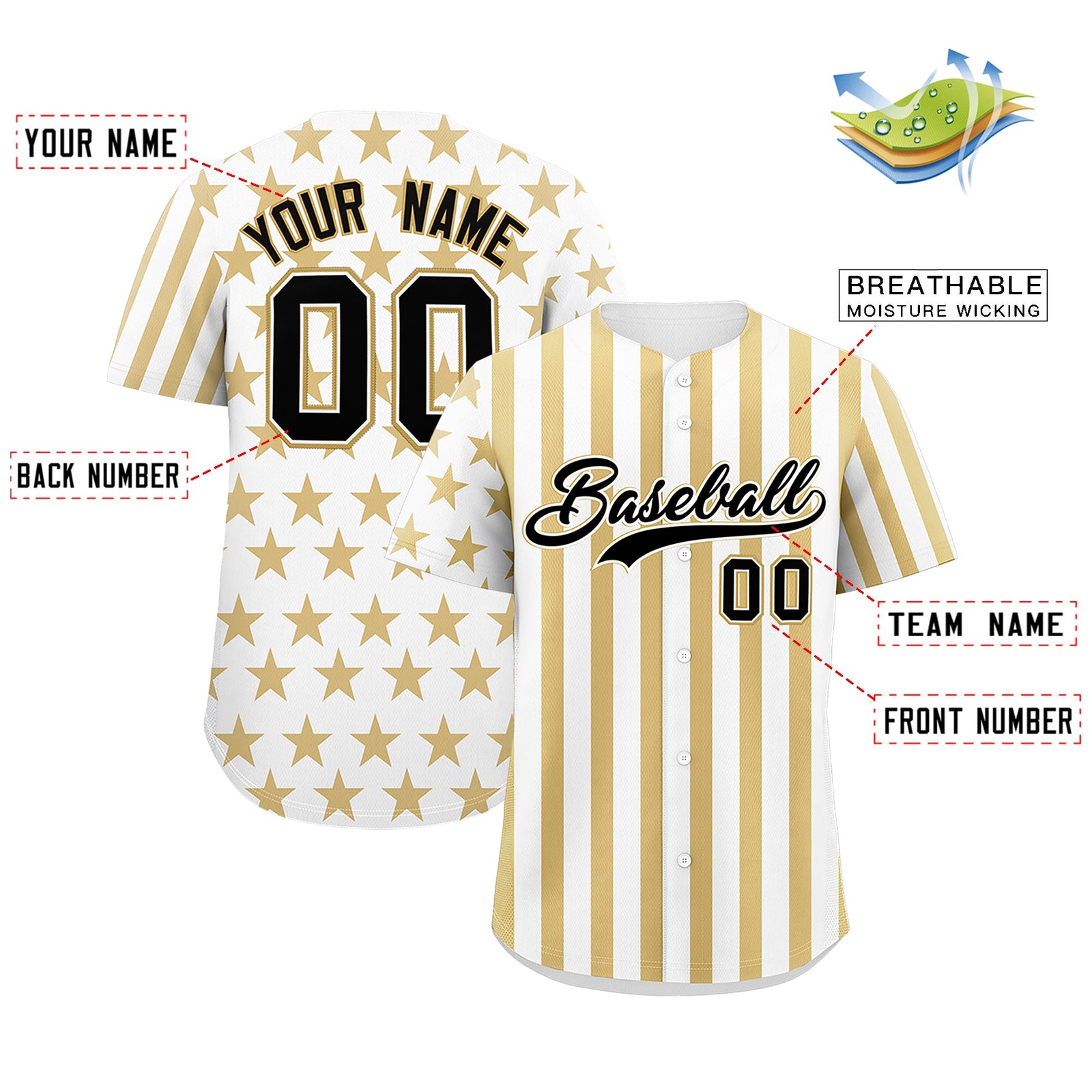 Custom White Old Gold American Flag Graffiti Pattern Baseball Jersey| KXKSHOP
