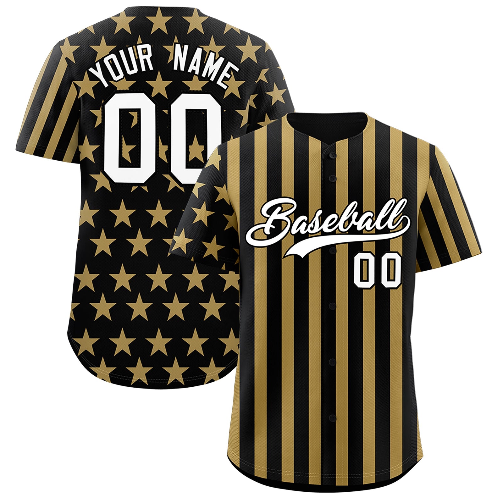 Custom Black Old Gold American Flag Graffiti Pattern Baseball Jersey| KXKSHOP