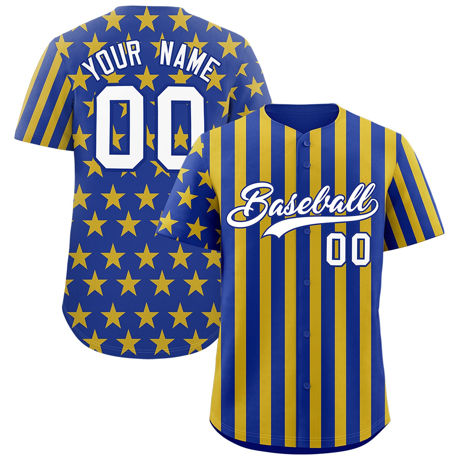 Custom Royal Blue Gold American Flag Graffiti Pattern Baseball Jersey| KXKSHOP