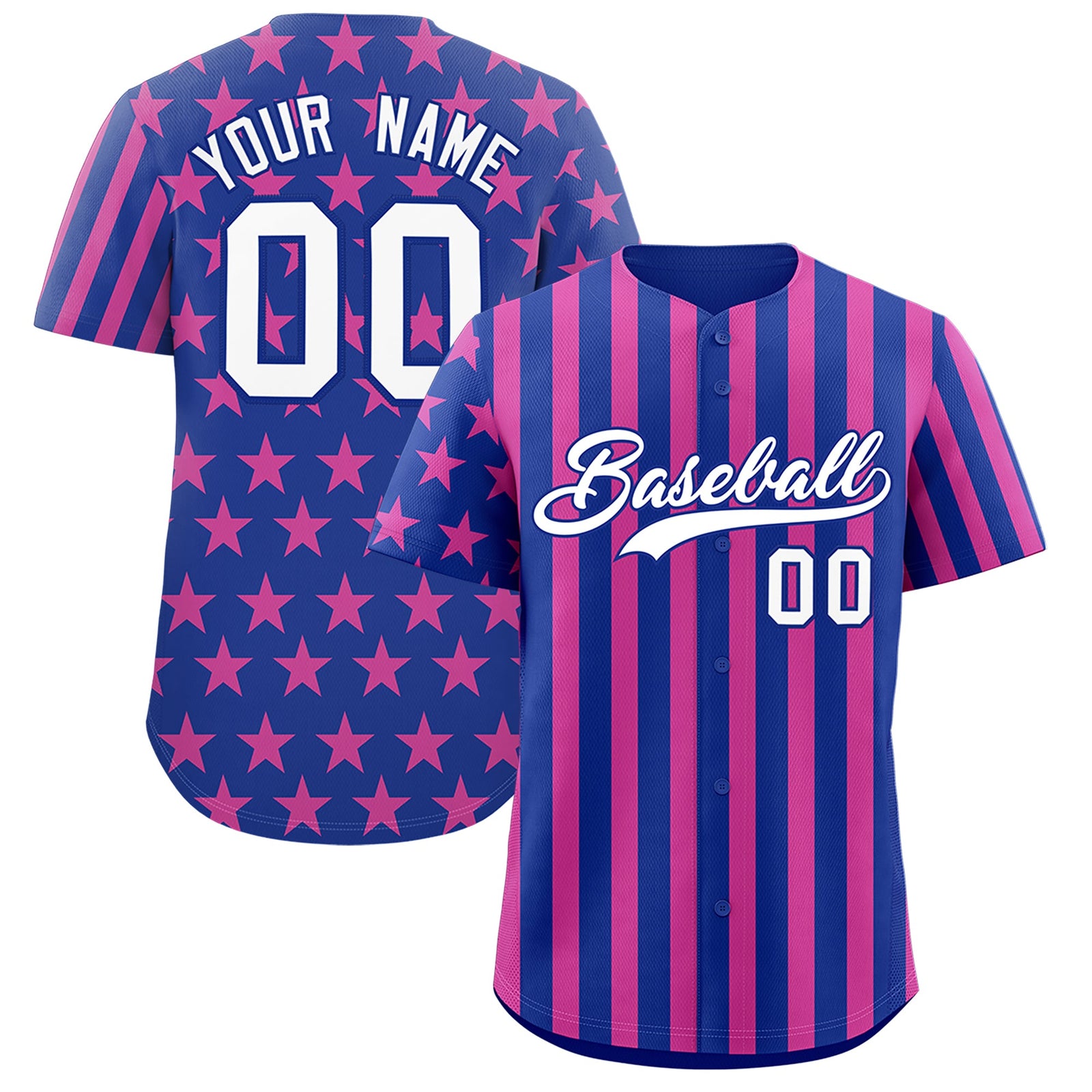 Custom Royal Blue Pink American Flag Graffiti Pattern Baseball Jersey| KXKSHOP