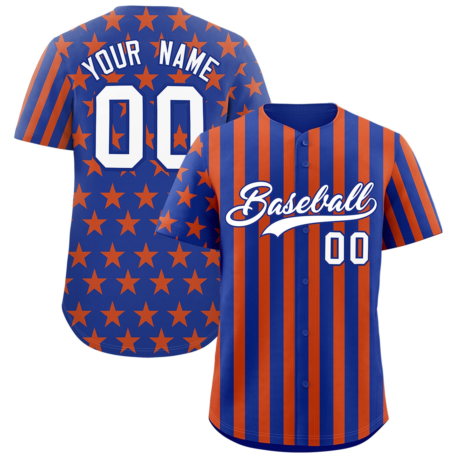 Custom Royal Blue Orange American Flag Graffiti Pattern Baseball Jersey| KXKSHOP
