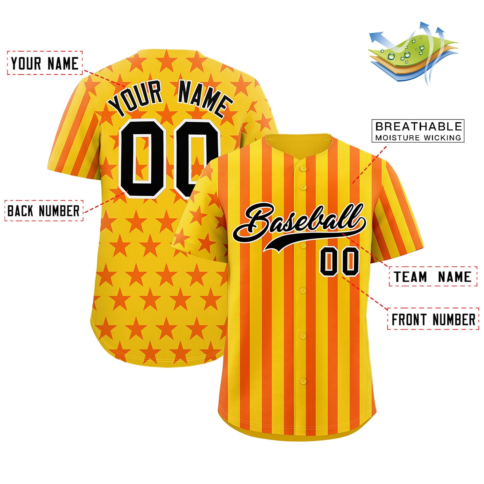 Custom Gold Orange American Flag Graffiti Pattern Baseball Jersey| KXKSHOP
