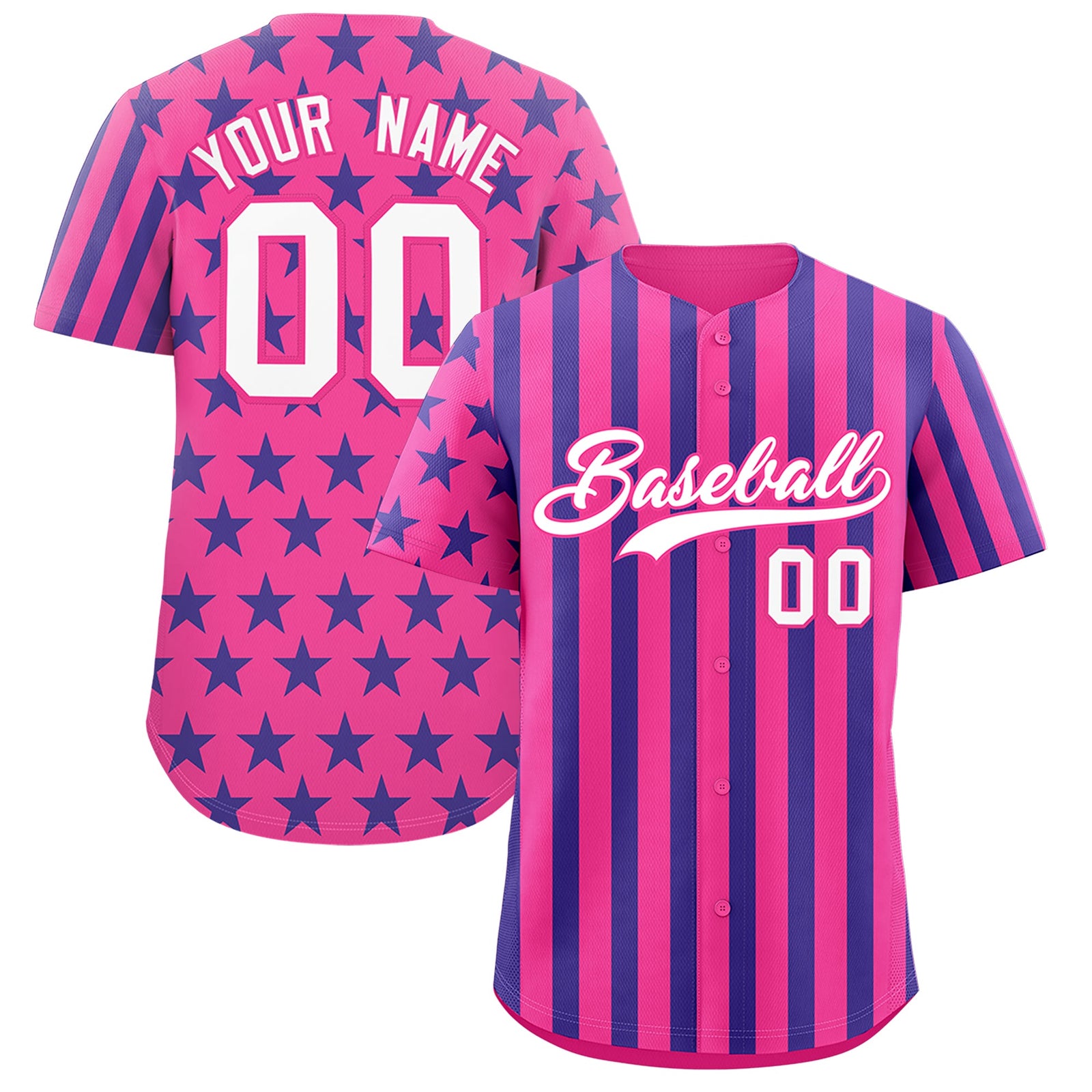 Custom Pink Royal Blue American Flag Graffiti Pattern Baseball Jersey| KXKSHOP