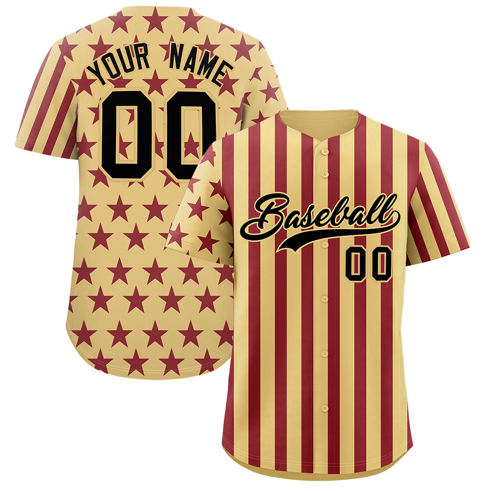 Custom Khaki Crimson American Flag Graffiti Pattern Baseball Jersey| KXKSHOP