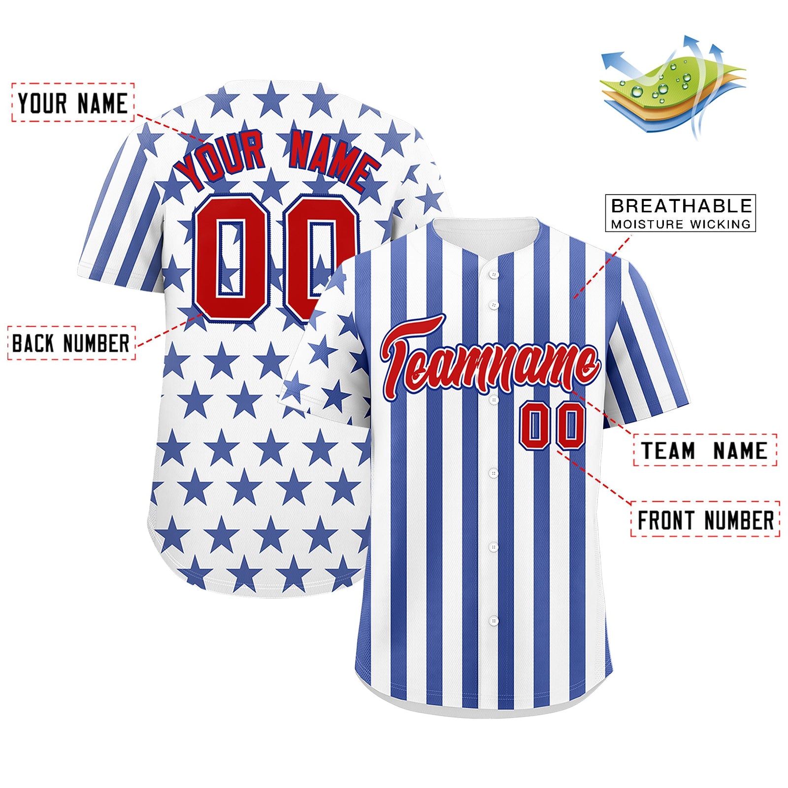 Custom White Royal Blue American Flag Graffiti Pattern Baseball Jersey| KXKSHOP
