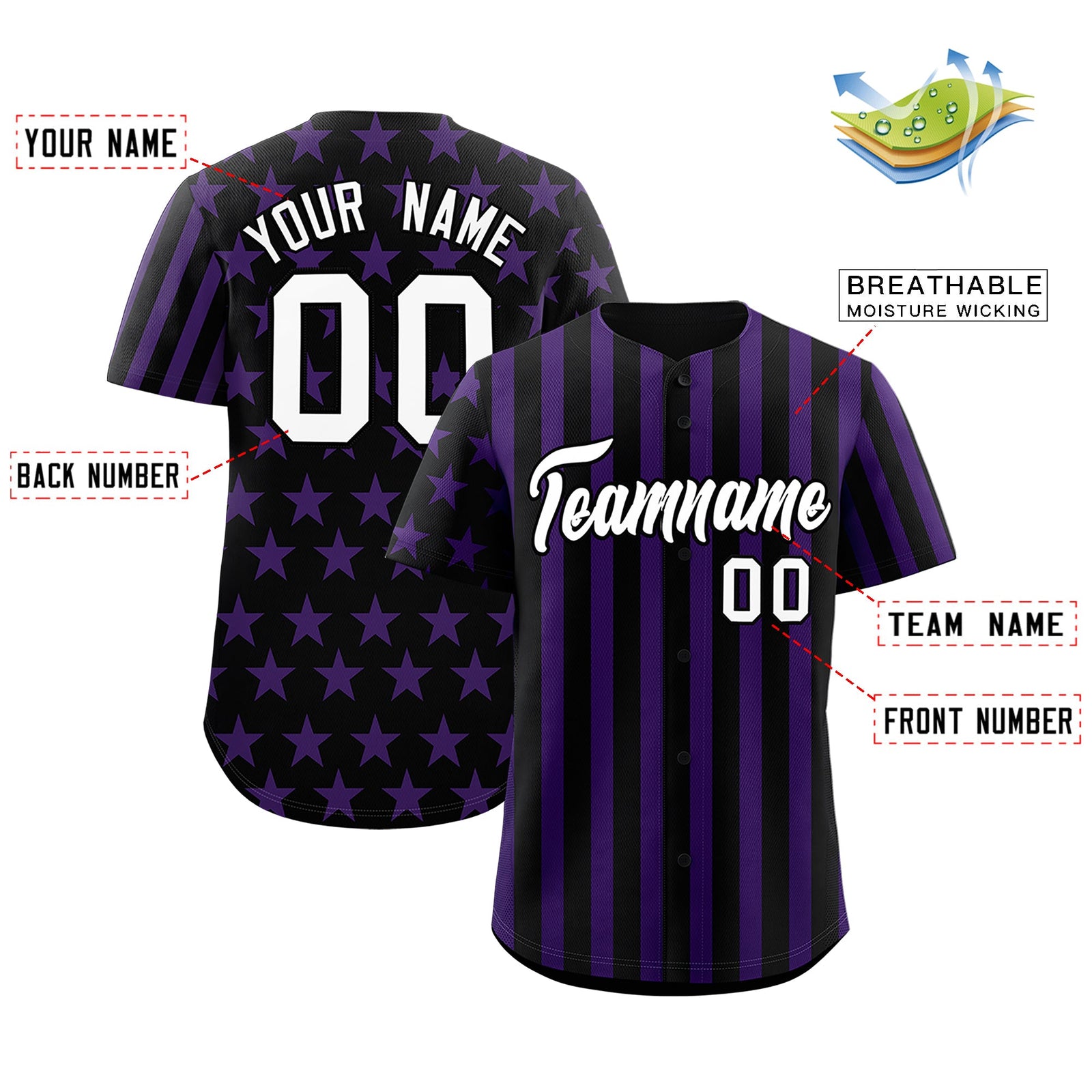 Custom Black Purple American Flag Graffiti Pattern Baseball Jersey| KXKSHOP
