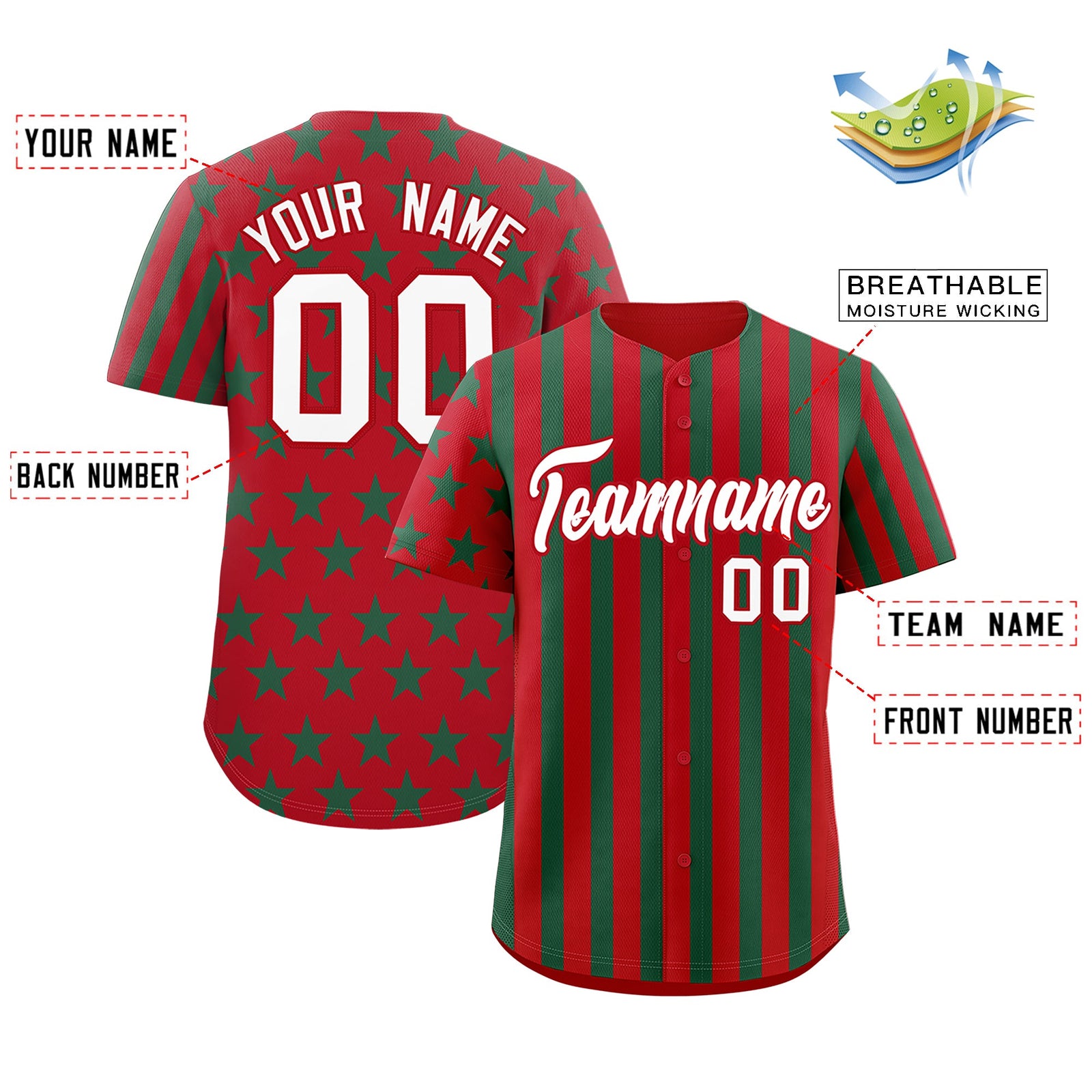 Custom Red Kelly Green American Flag Graffiti Pattern Baseball Jersey| KXKSHOP