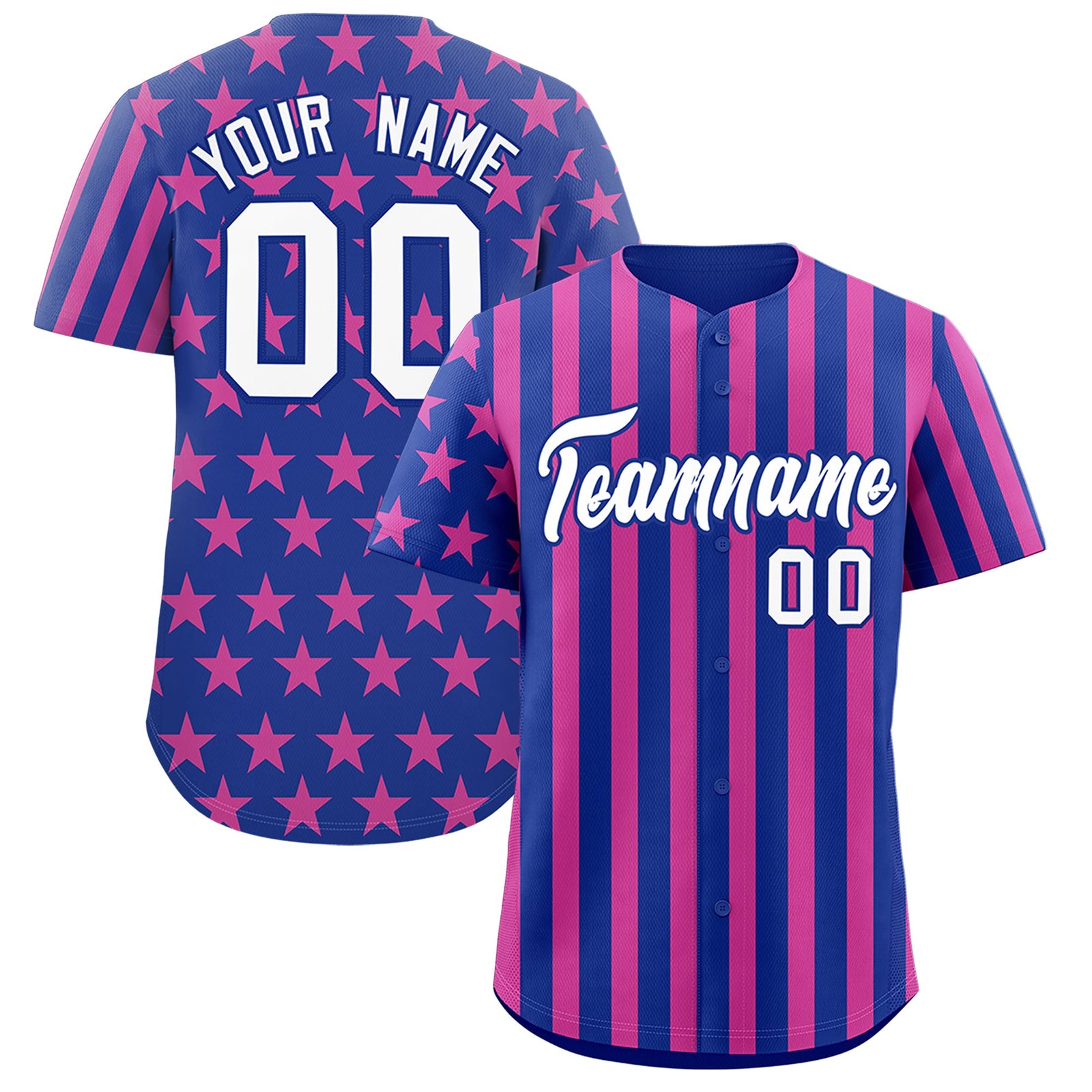 Custom Royal Blue Pink American Flag Graffiti Pattern Baseball Jersey| KXKSHOP