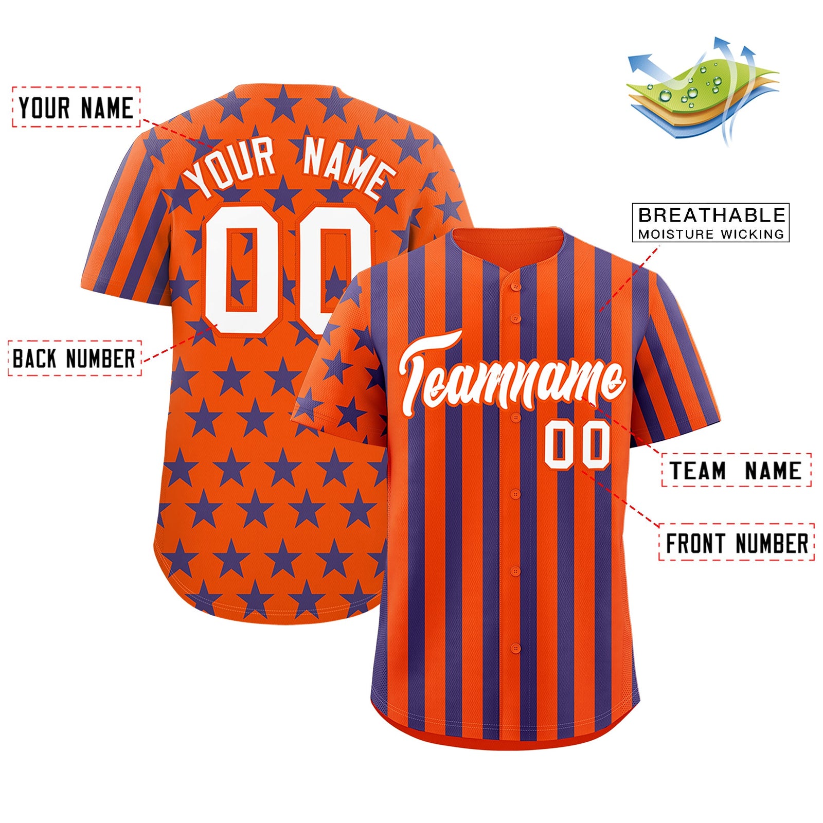 Custom Orange Royal Blue American Flag Graffiti Pattern Baseball Jersey| KXKSHOP