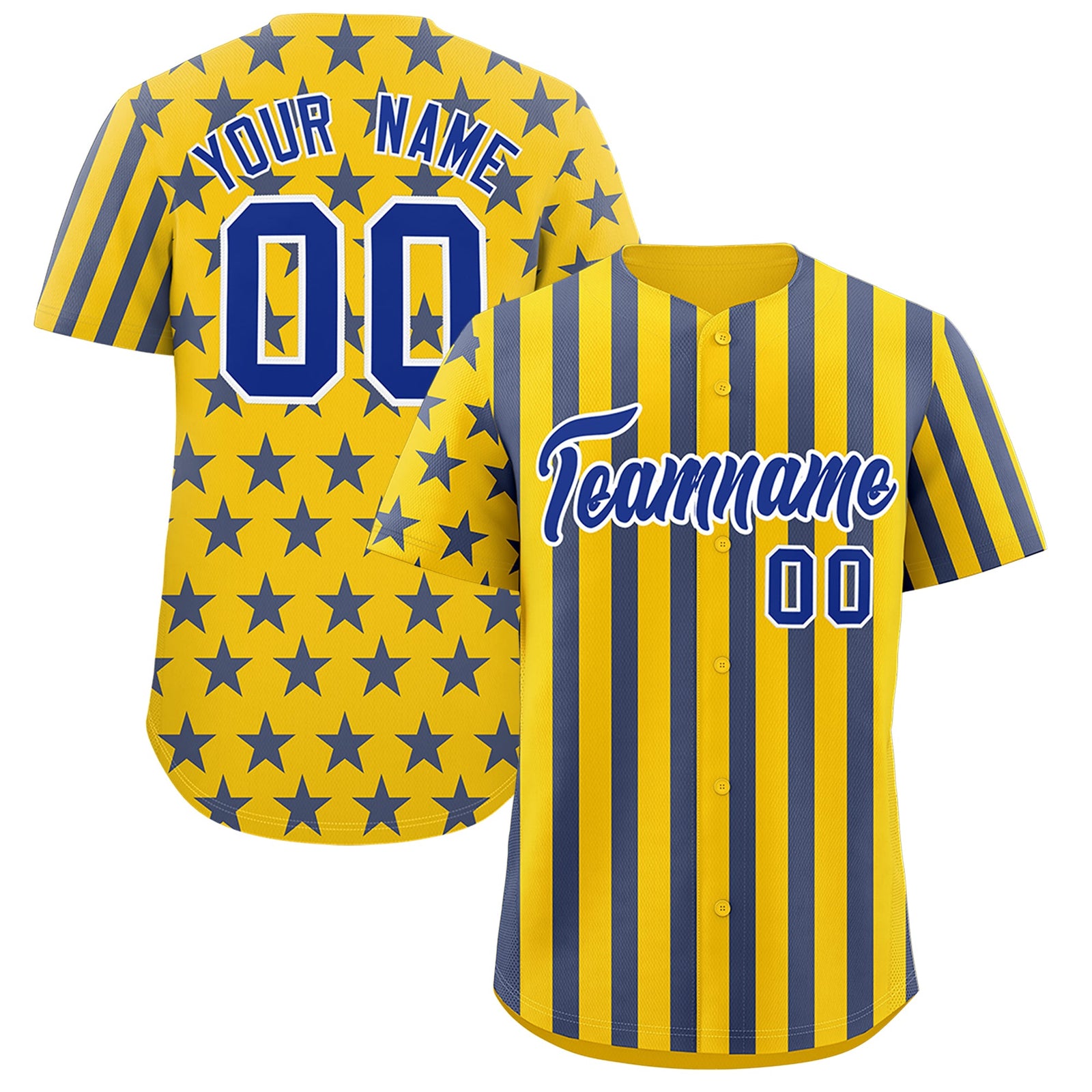 Custom Gold Royal Blue American Flag Graffiti Pattern Baseball Jersey| KXKSHOP