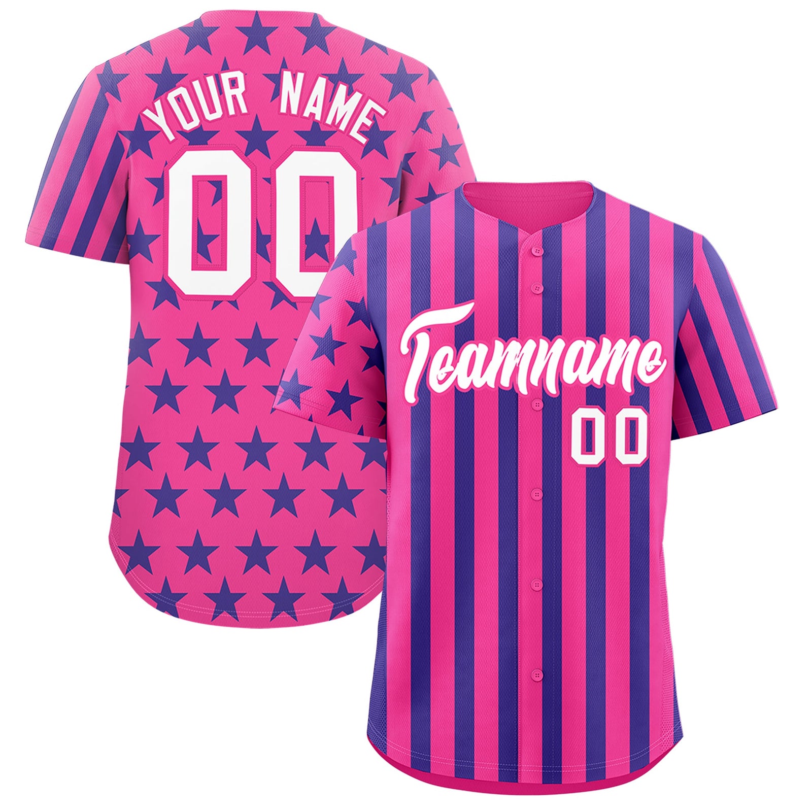 Custom Pink Royal Blue American Flag Graffiti Pattern Baseball Jersey| KXKSHOP