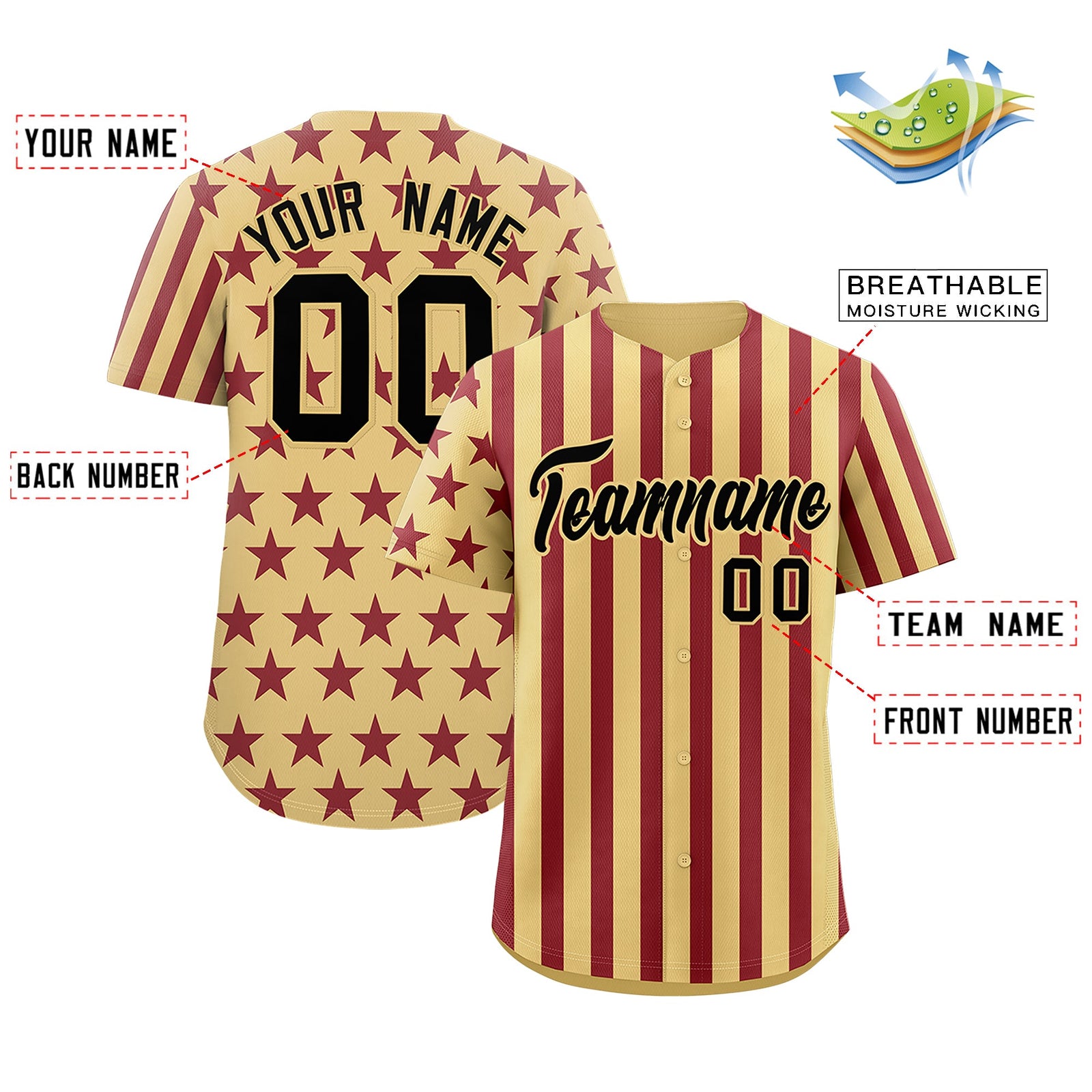 Custom Khaki Crimson American Flag Graffiti Pattern Baseball Jersey| KXKSHOP