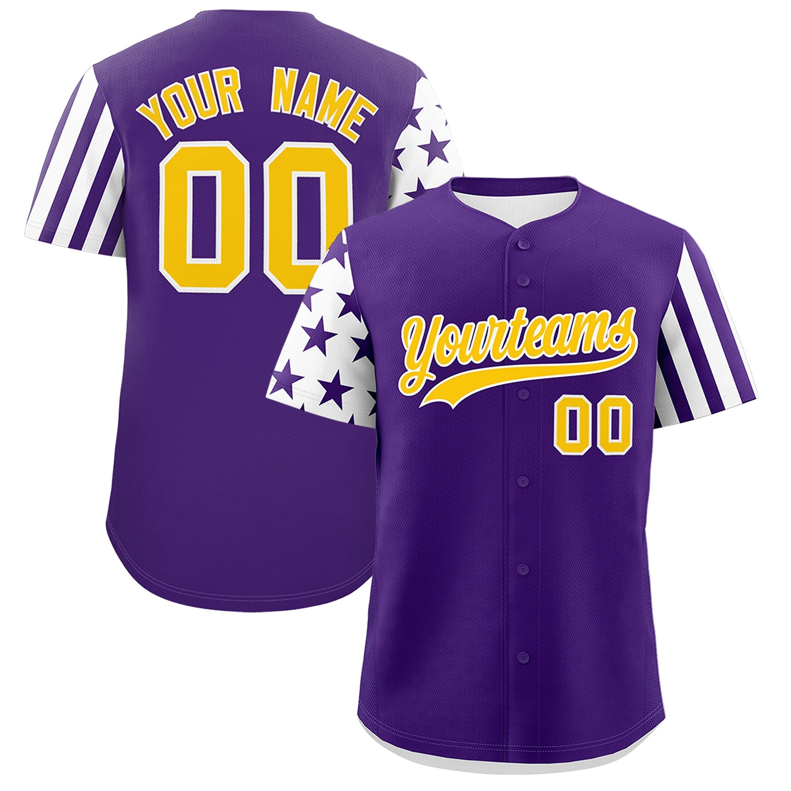 Custom Purple White American Flag Raglan Sleeves Baseball Jersey
