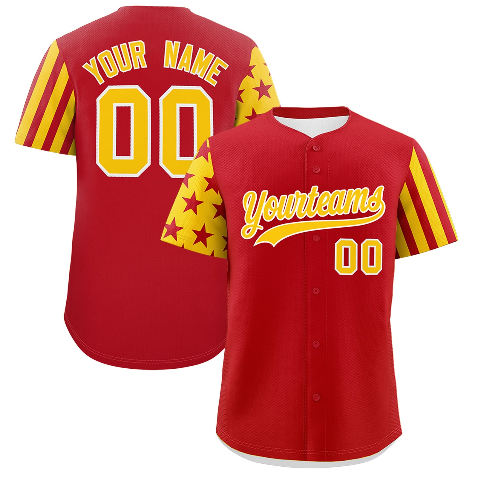 Custom Red Gold American Flag Raglan Sleeves Baseball Jersey| KXKSHOP