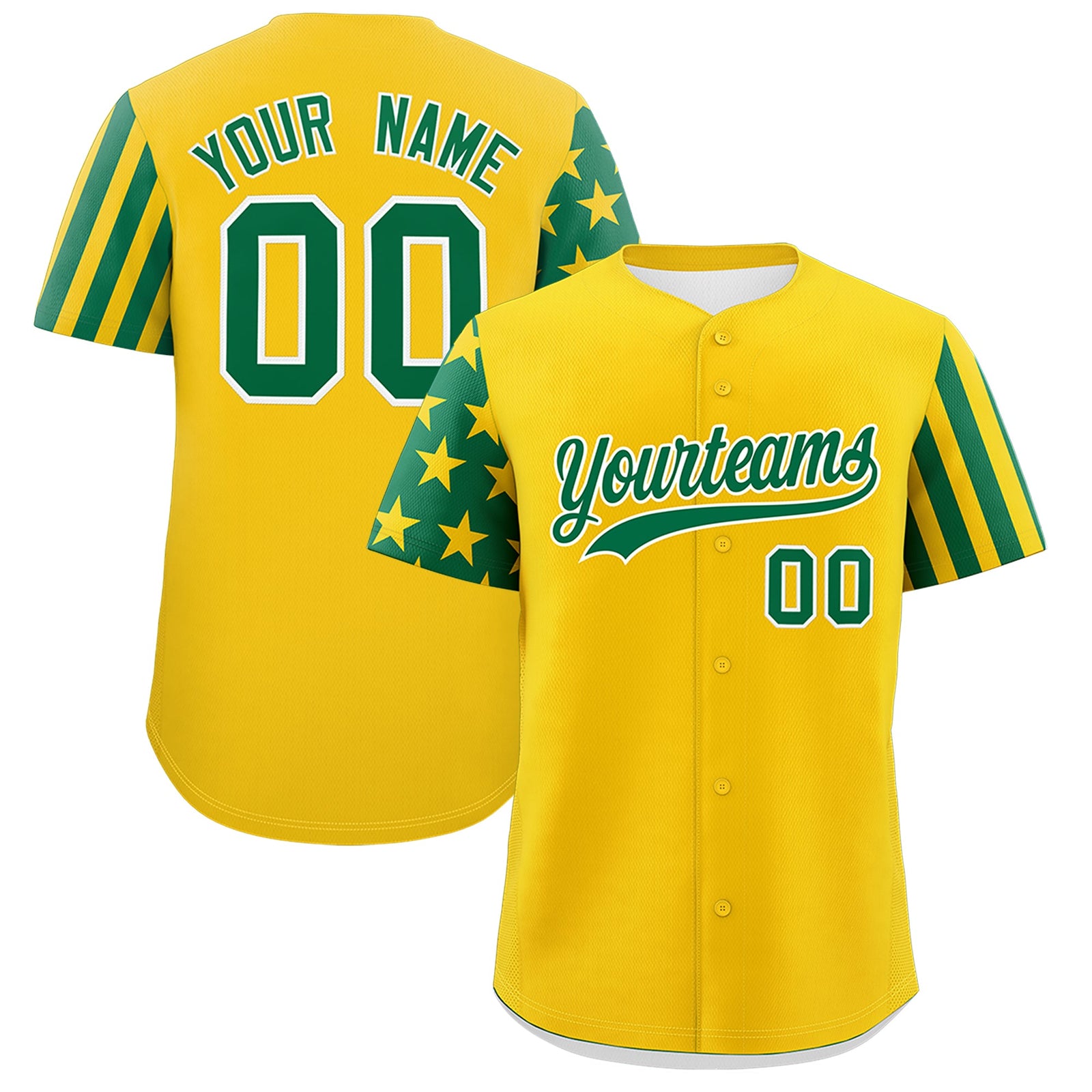 Custom Gold Kelly Green American Flag Raglan Sleeves Baseball Jersey| KXKSHOP
