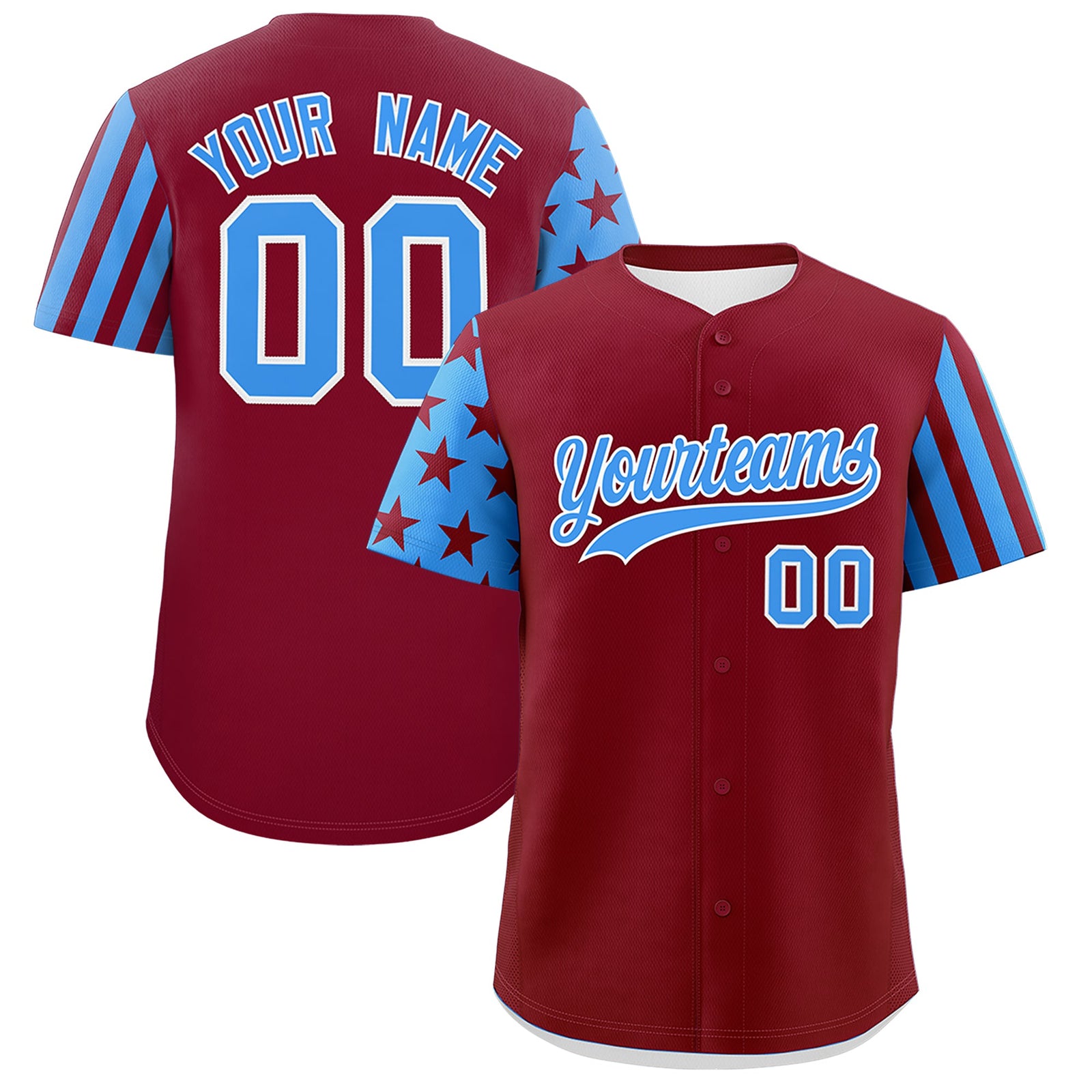 Custom Crimson Powder Blue American Flag Raglan Sleeves Baseball Jersey| KXKSHOP
