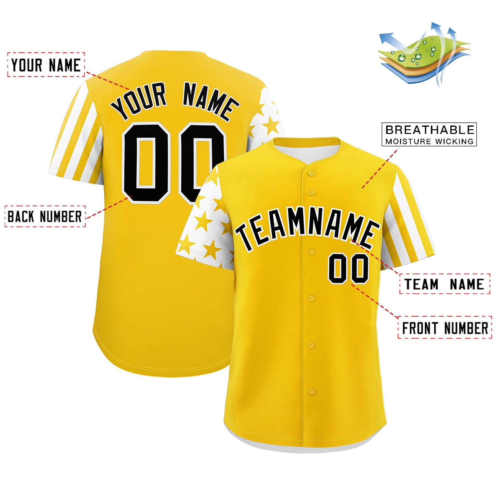 Custom Gold White American Flag Raglan Sleeves Baseball Jersey| KXKSHOP