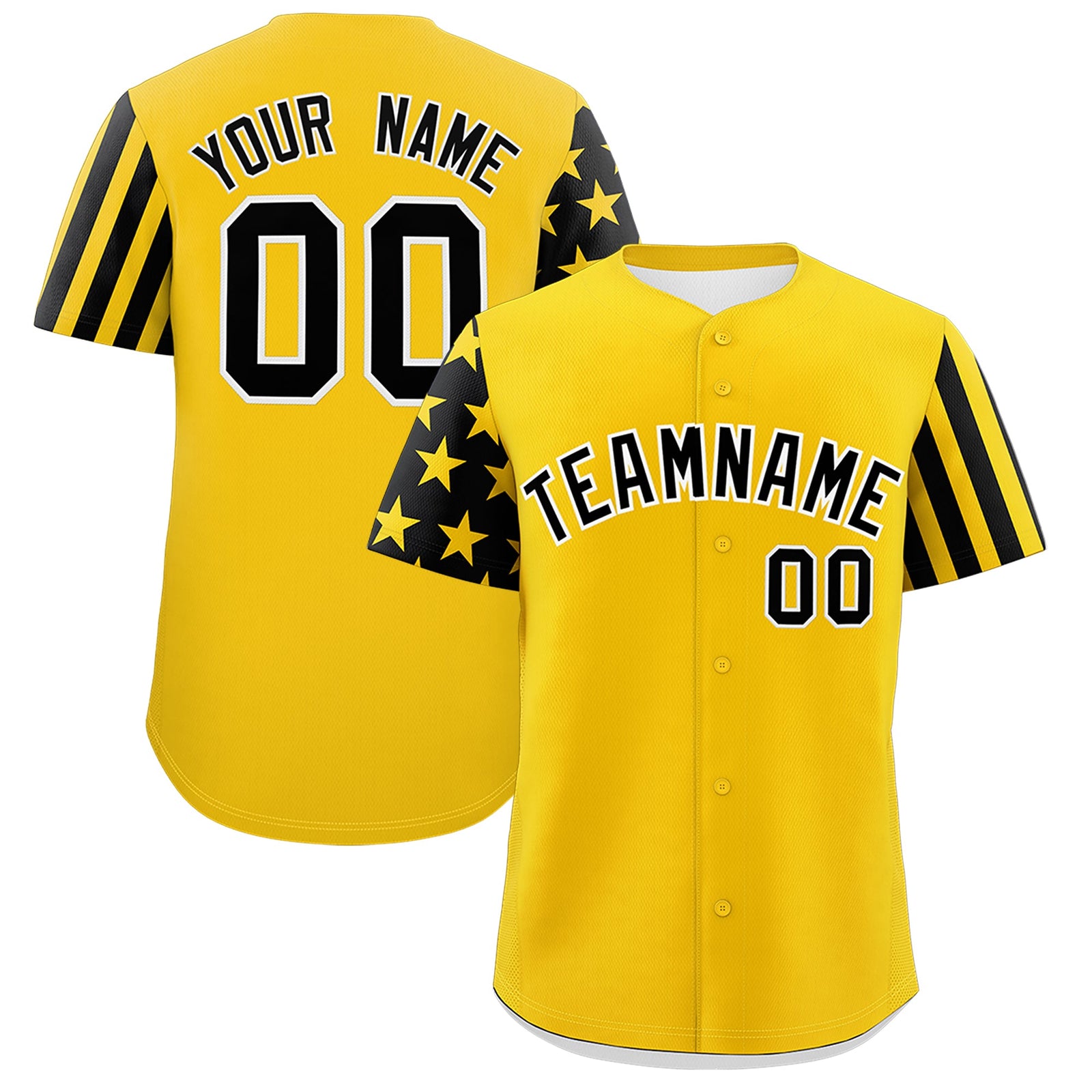Custom Gold Black American Flag Raglan Sleeves Baseball Jersey| KXKSHOP