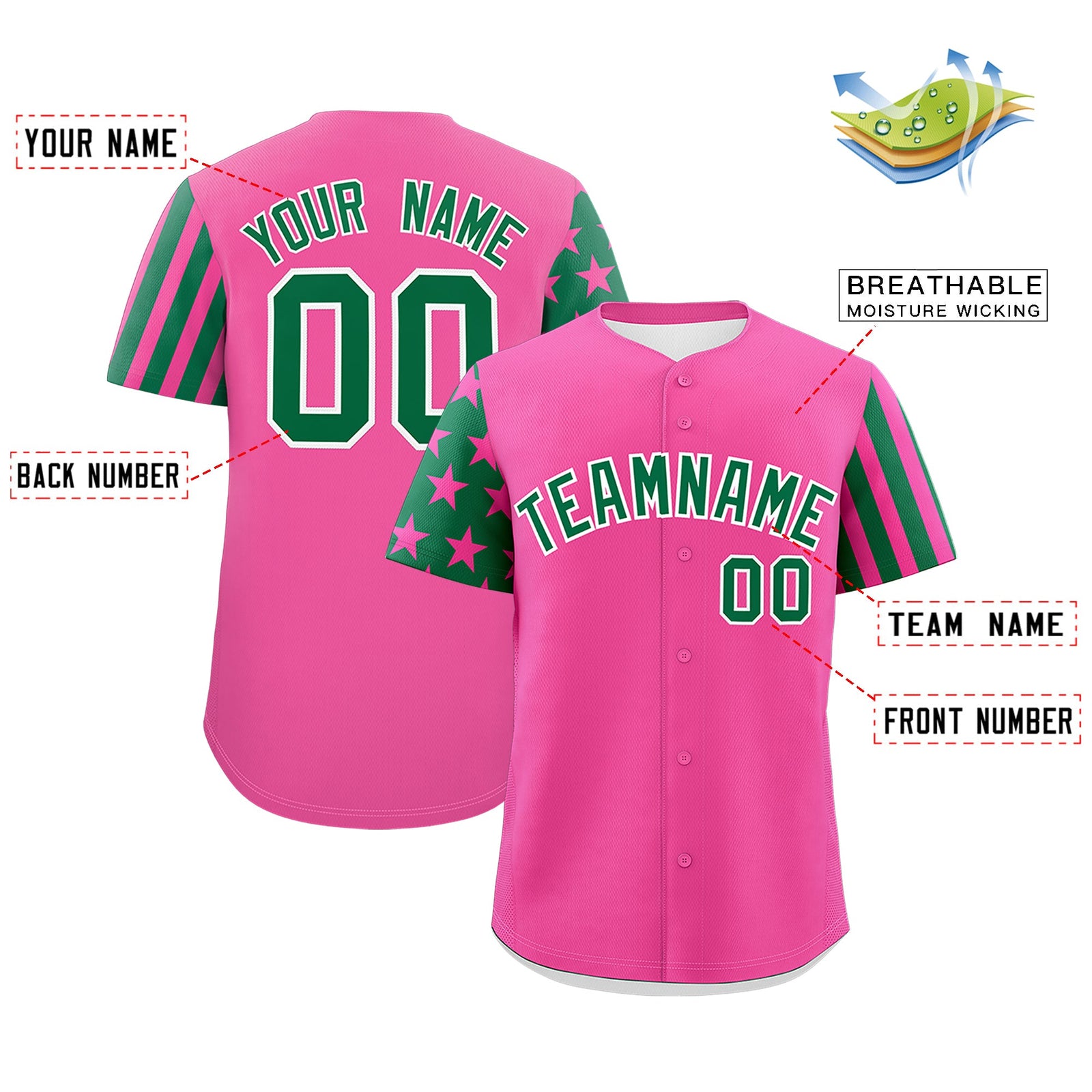 Custom Pink Kelly Green American Flag Raglan Sleeves Baseball Jersey| KXKSHOP