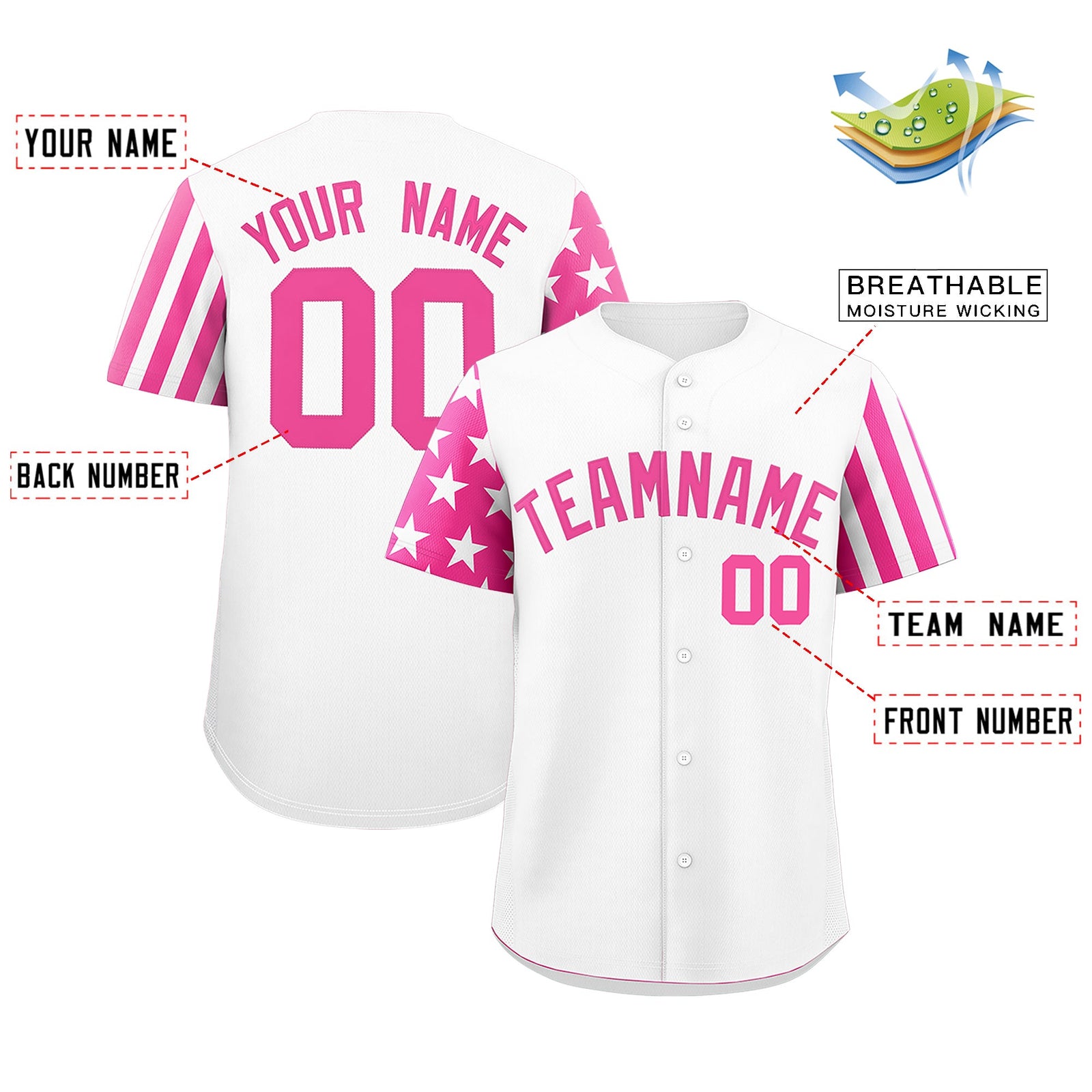 Custom White Pink American Flag Raglan Sleeves Baseball Jersey| KXKSHOP