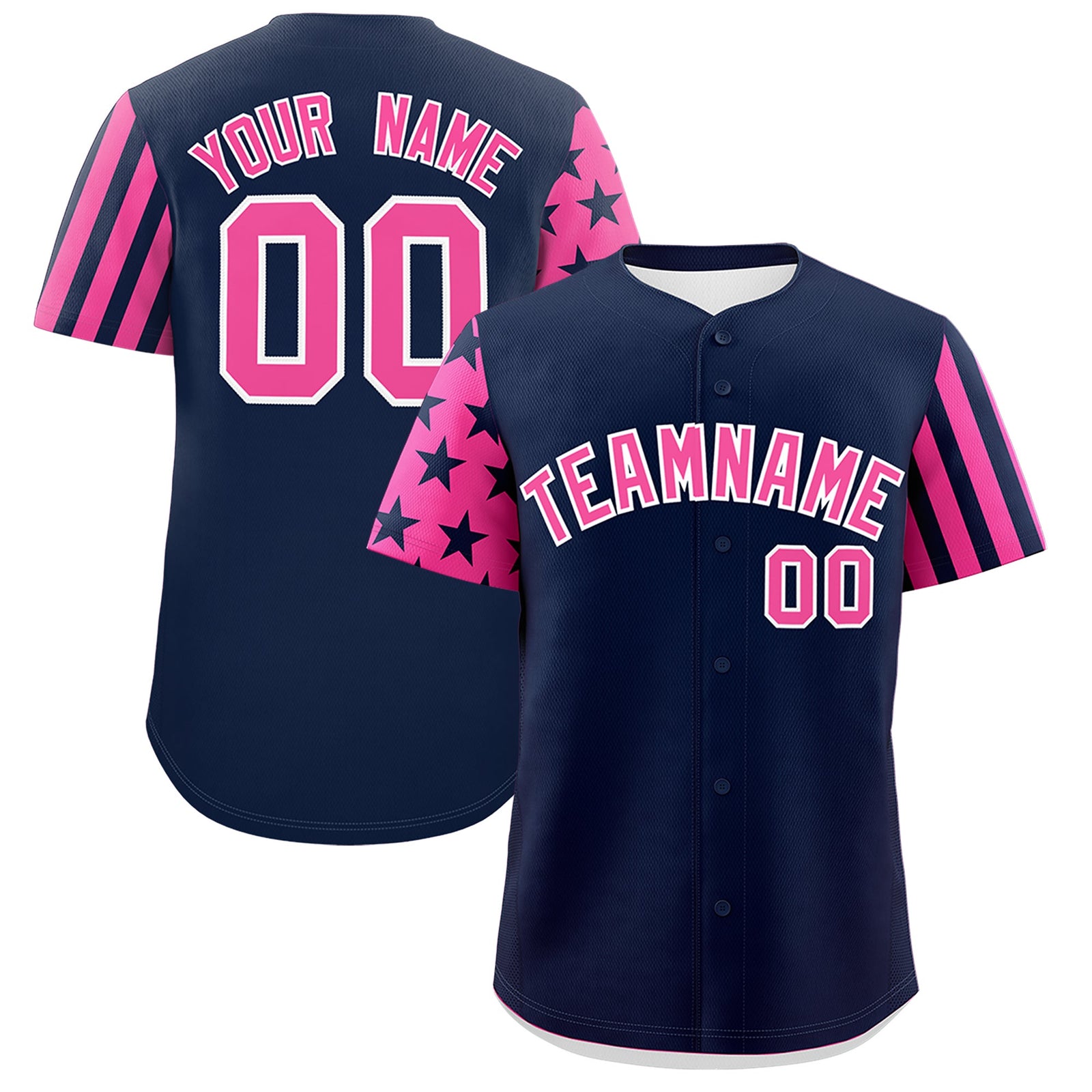 Custom Navy Pink American Flag Raglan Sleeves Baseball Jersey| KXKSHOP