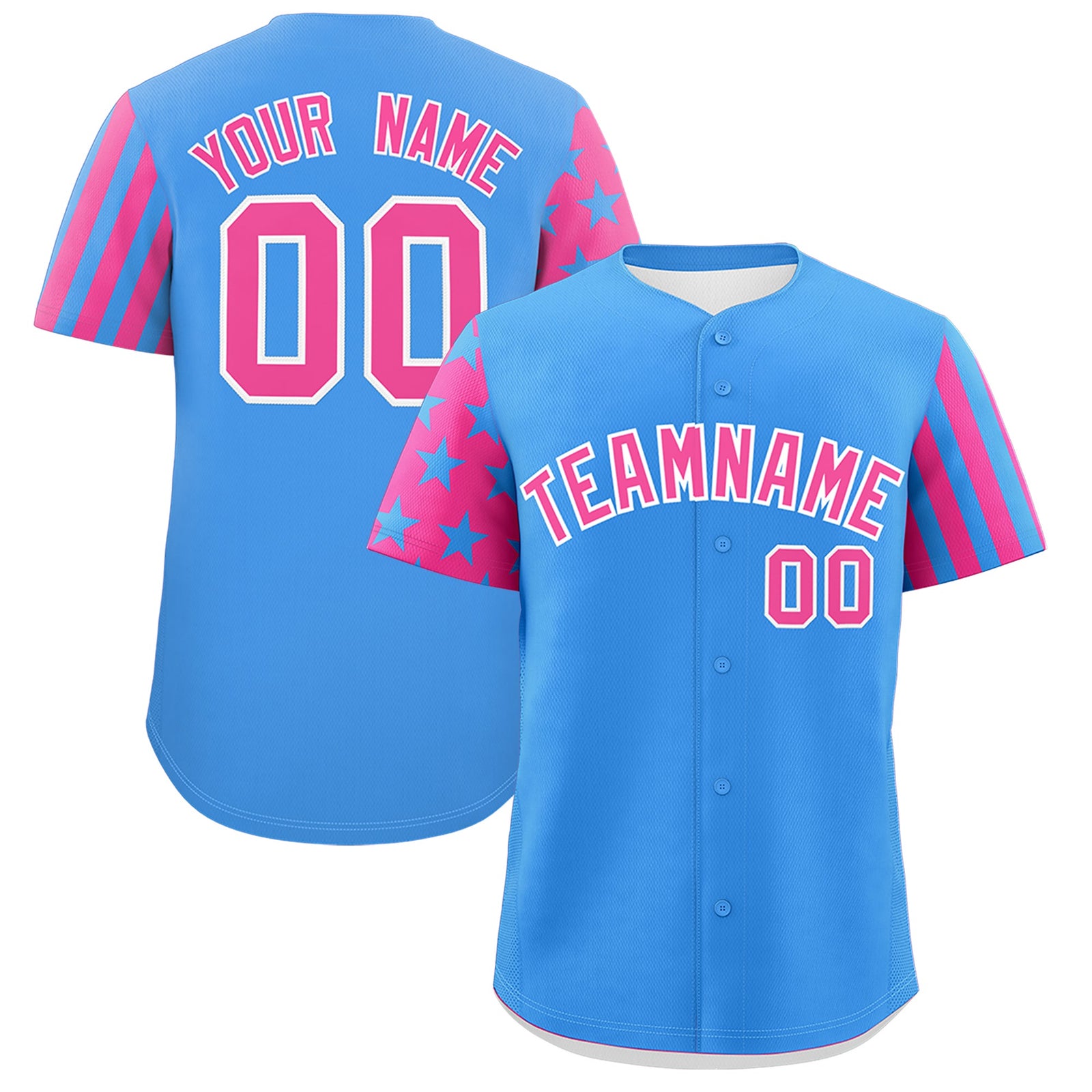 Custom Powder Blue Pink American Flag Raglan Sleeves Baseball Jersey| KXKSHOP