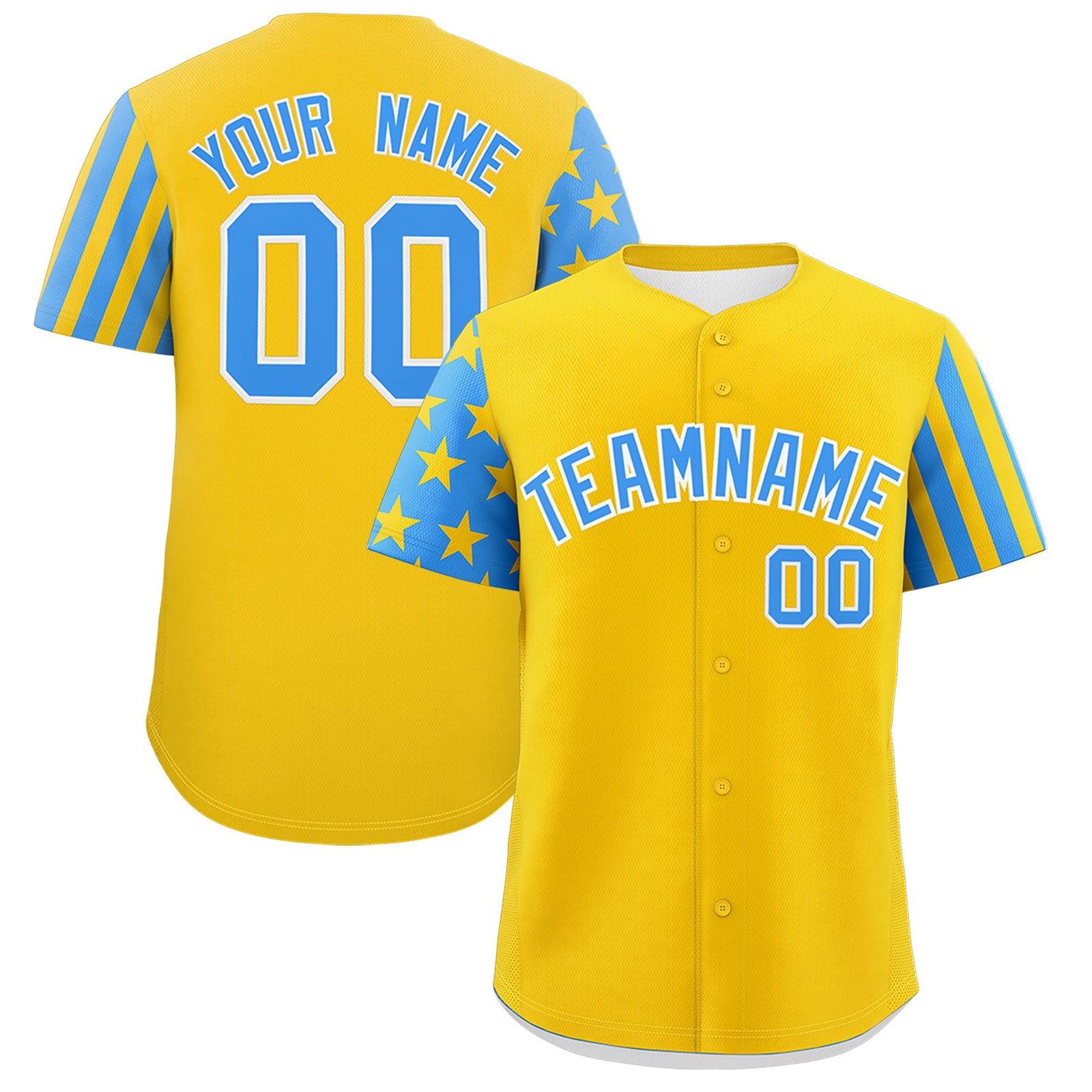 Custom Gold Powder Blue American Flag Raglan Sleeves Baseball Jersey| KXKSHOP