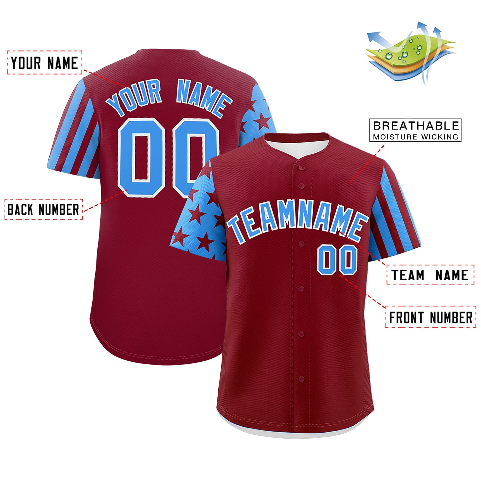 Custom Crimson Powder Blue American Flag Raglan Sleeves Baseball Jersey| KXKSHOP