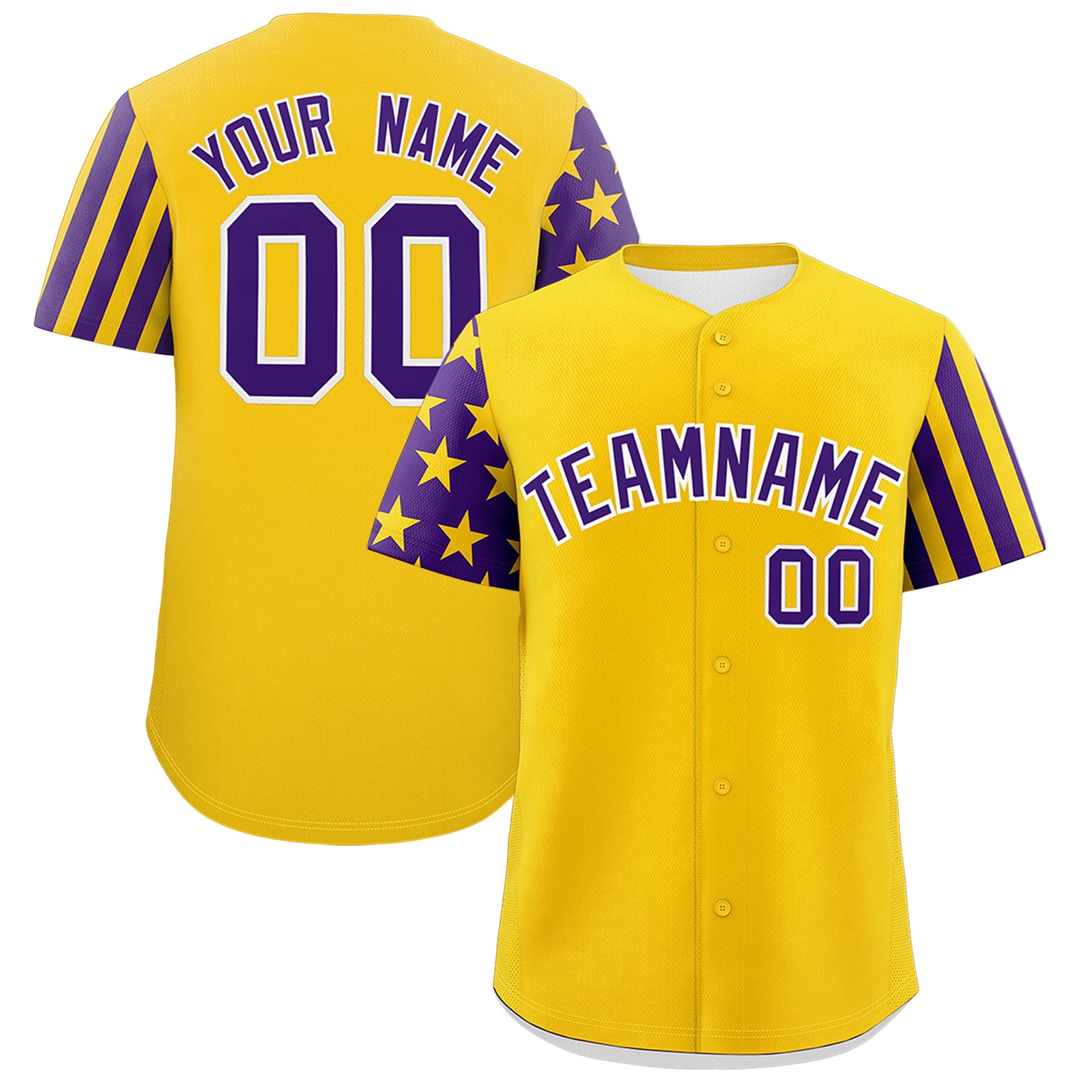 Custom Gold Purple American Flag Raglan Sleeves Baseball Jersey| KXKSHOP