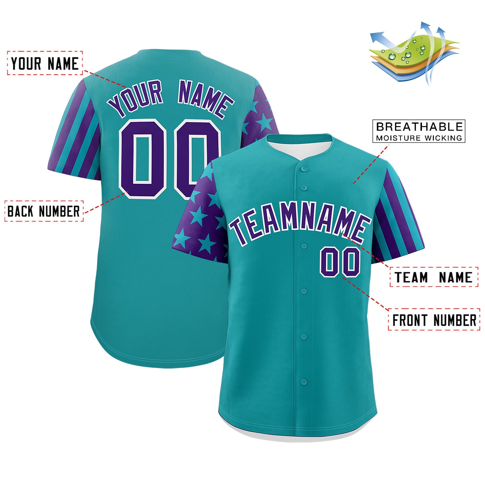 Custom Teal Purple American Flag Raglan Sleeves Baseball Jersey| KXKSHOP
