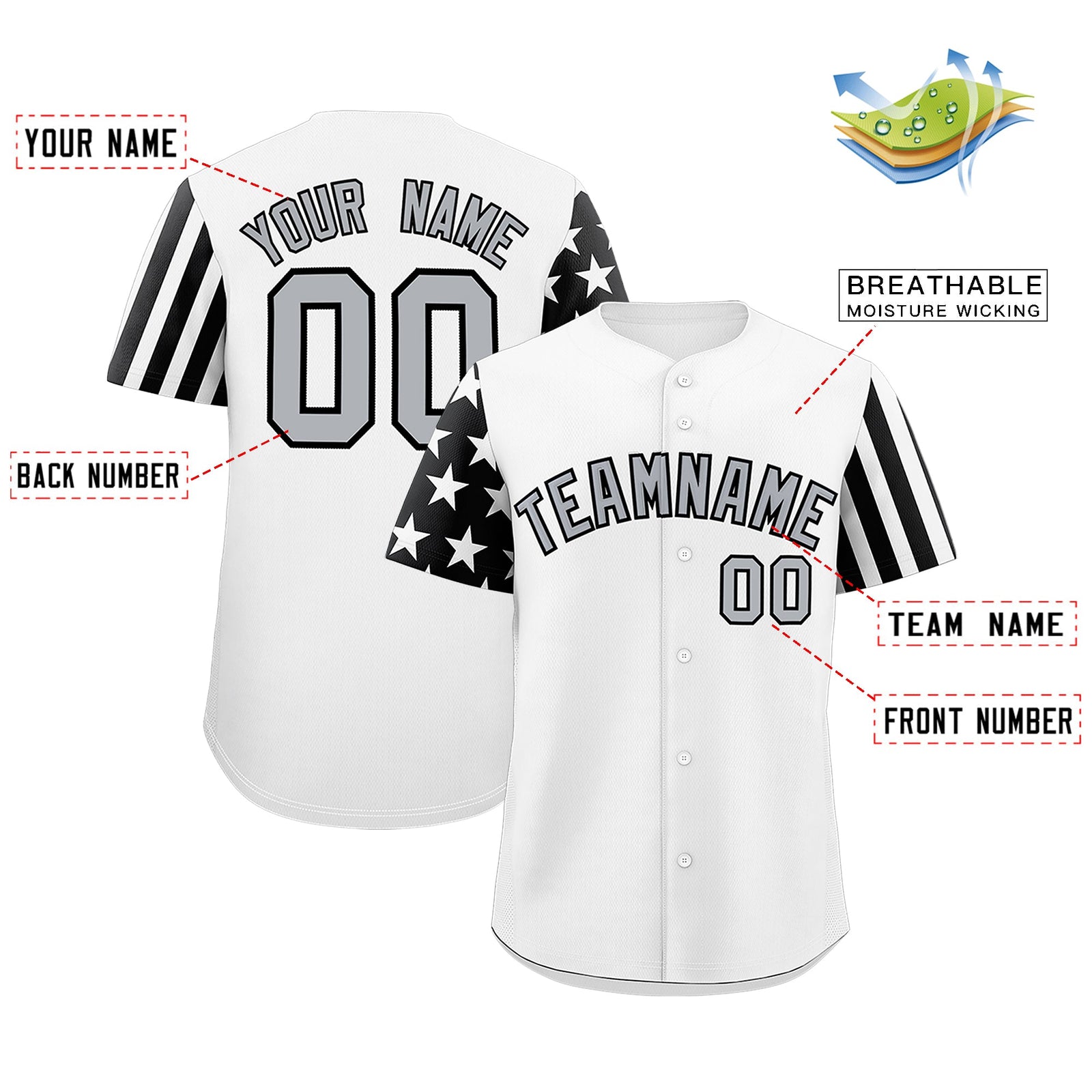 Custom White Black American Flag Raglan Sleeves Baseball Jersey| KXKSHOP
