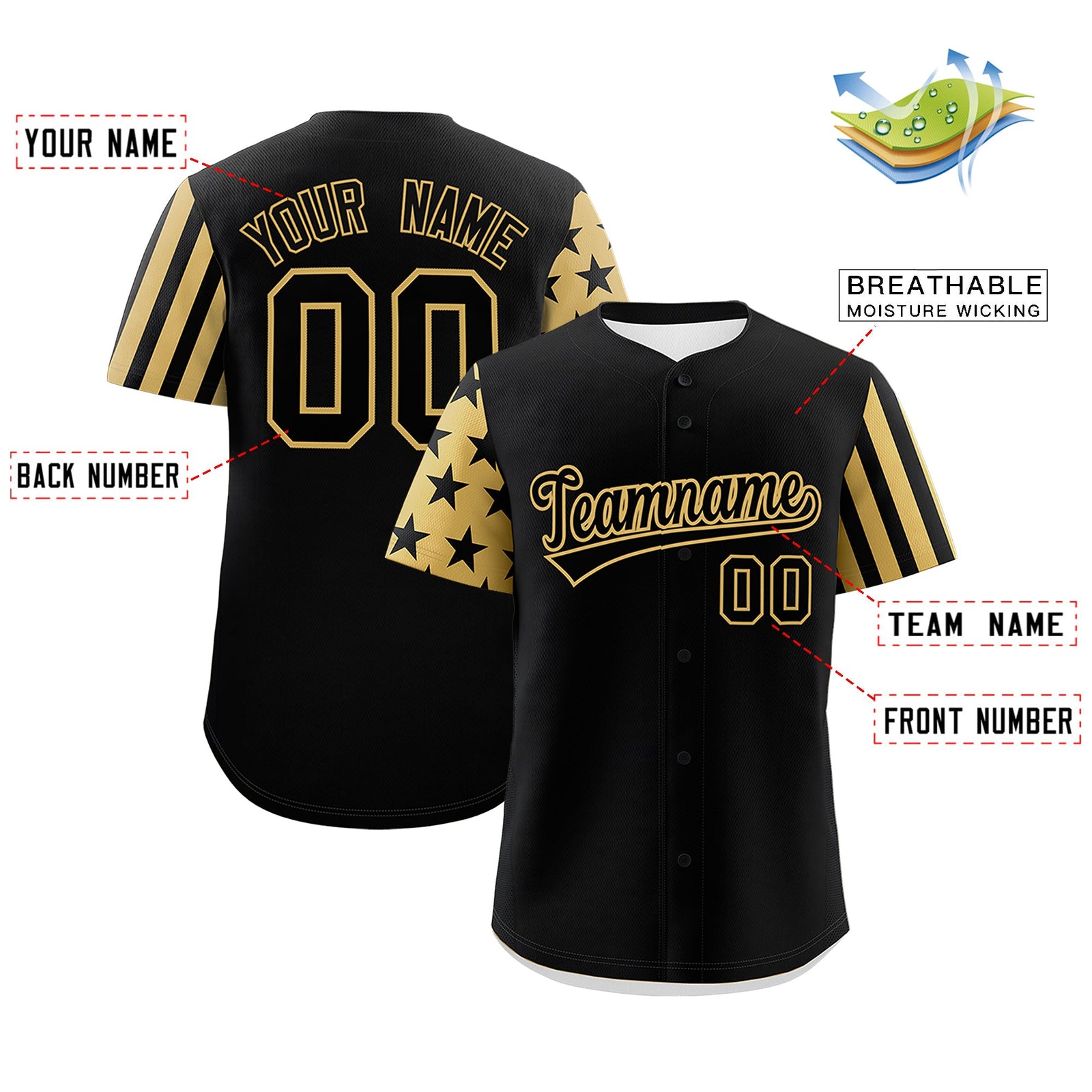 Custom Black Old Gold American Flag Raglan Sleeves Baseball Jersey| KXKSHOP