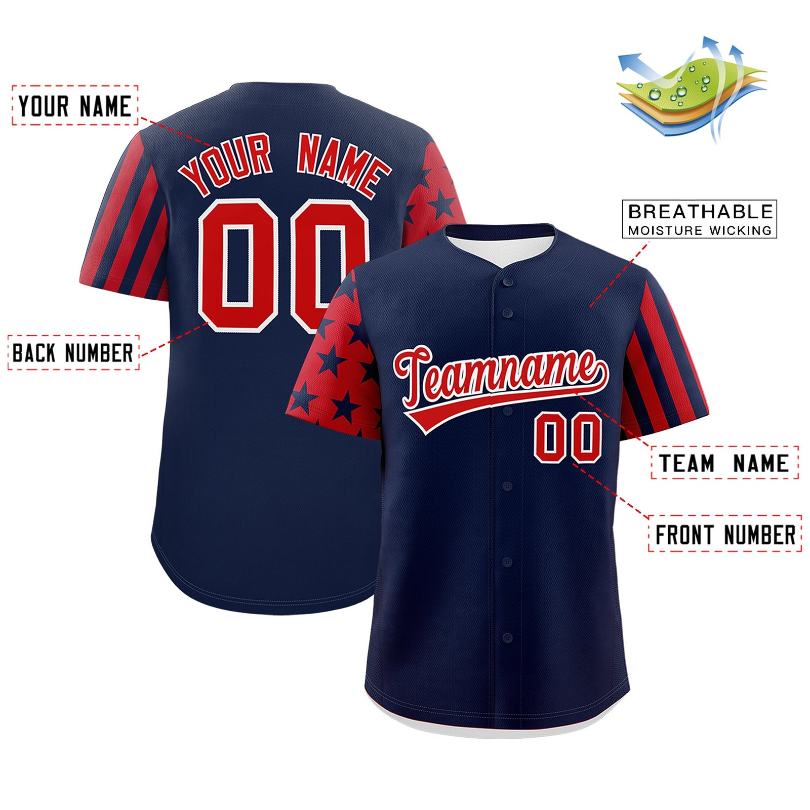 Custom Navy Red American Flag Raglan Sleeves Baseball Jersey| KXKSHOP