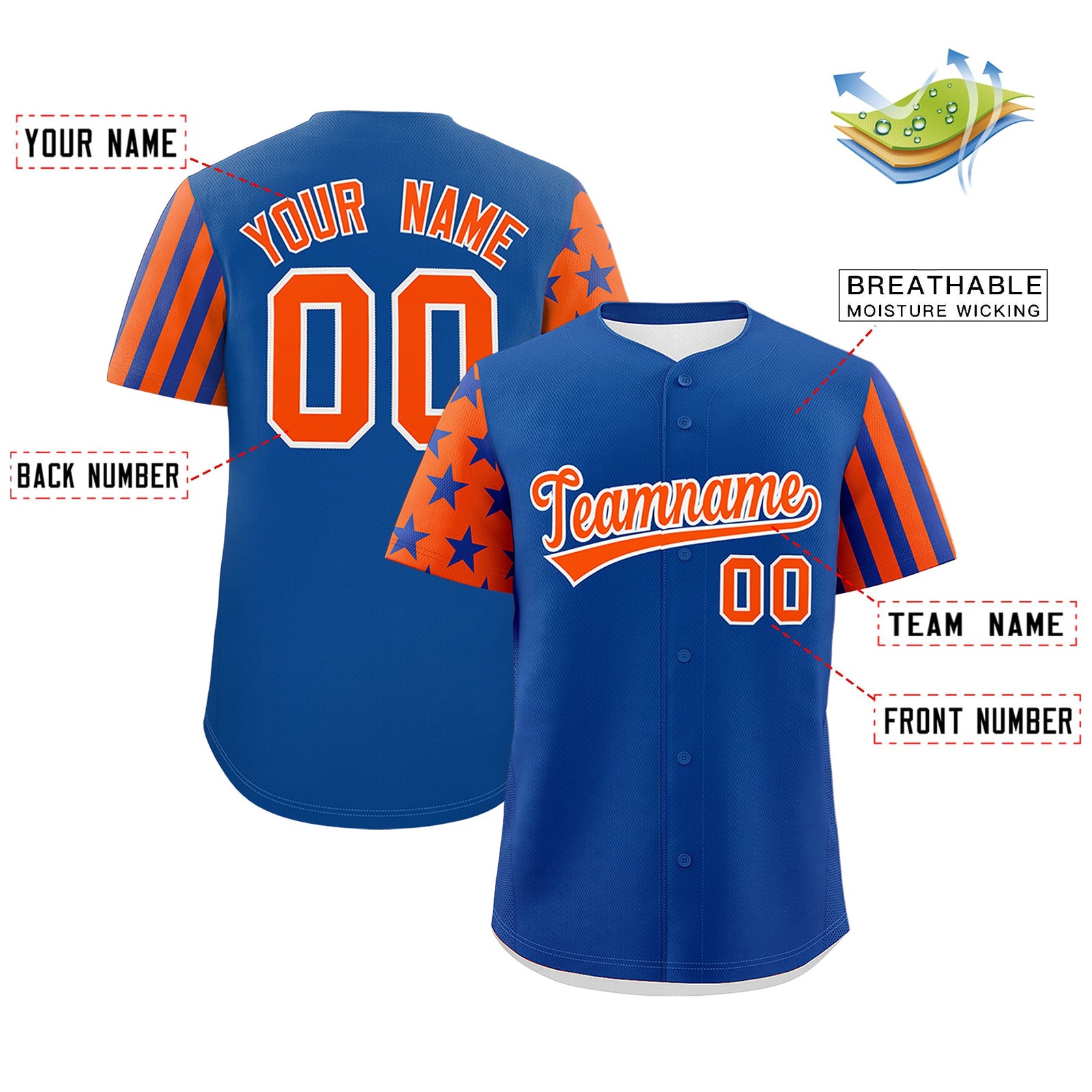 Custom Royal Blue Orange American Flag Raglan Sleeves Baseball Jersey| KXKSHOP